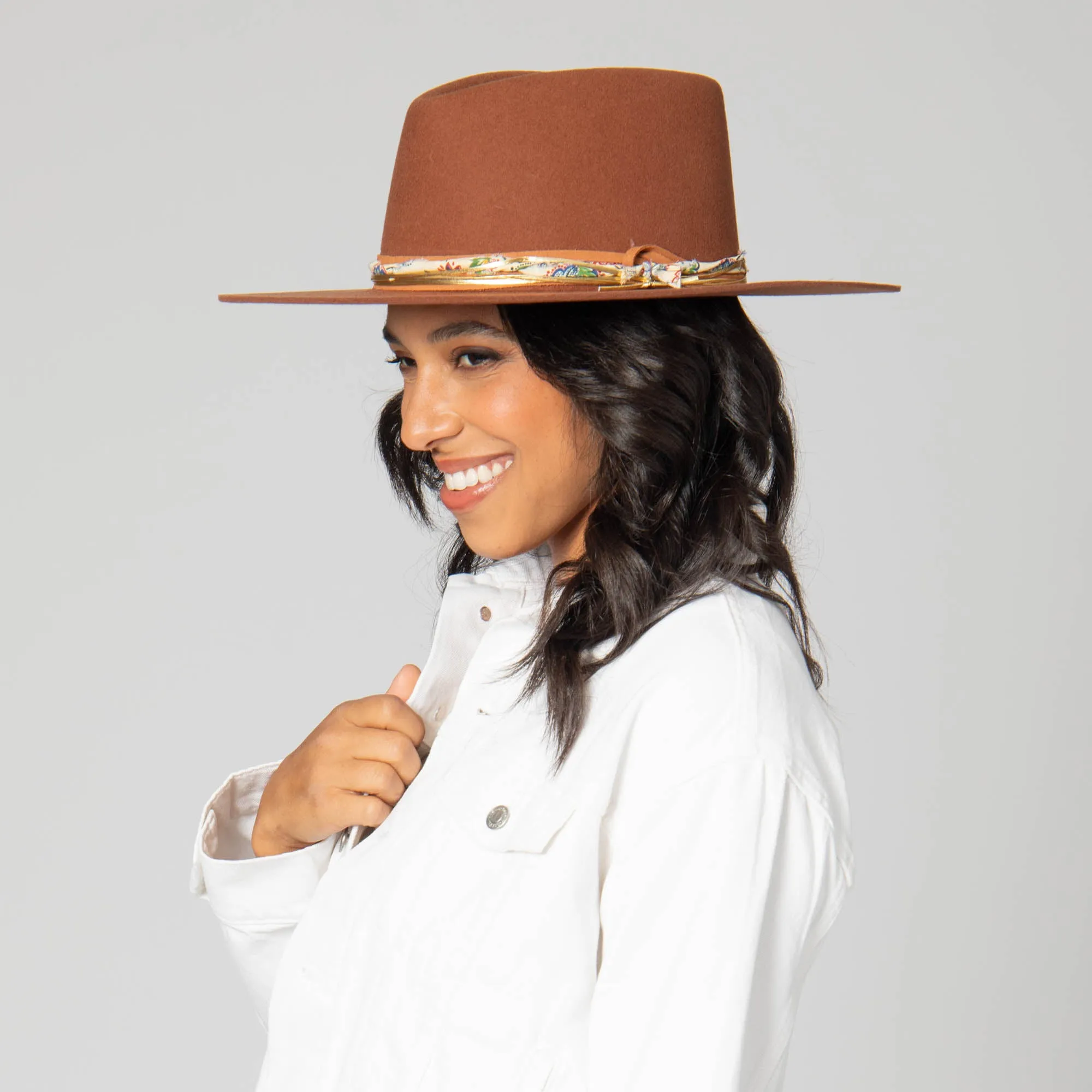 San Diego Hat Company Womens Fedoras Farrah - Stiff Brim Fedora with Patterned Fabric Band