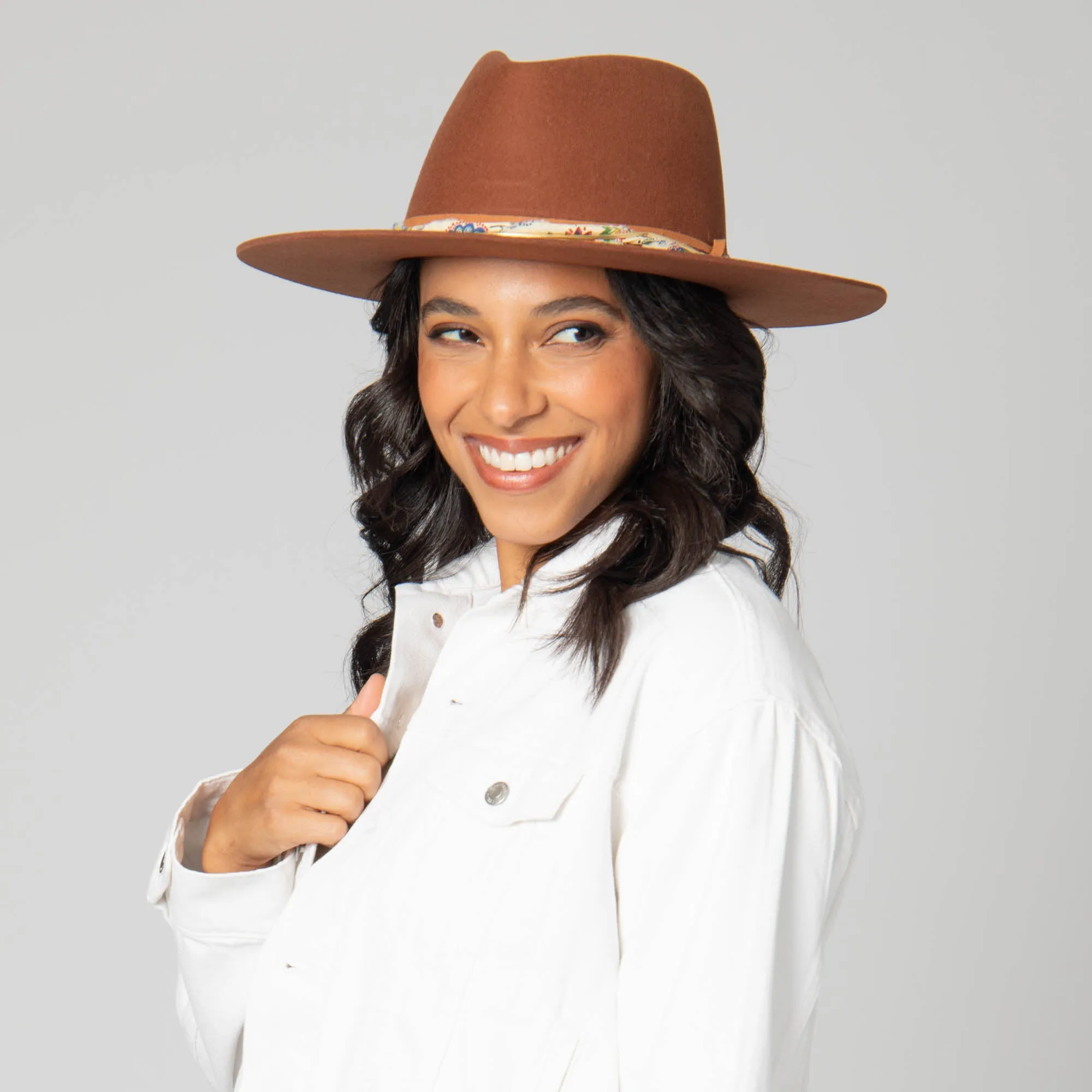San Diego Hat Company Womens Fedoras Farrah - Stiff Brim Fedora with Patterned Fabric Band