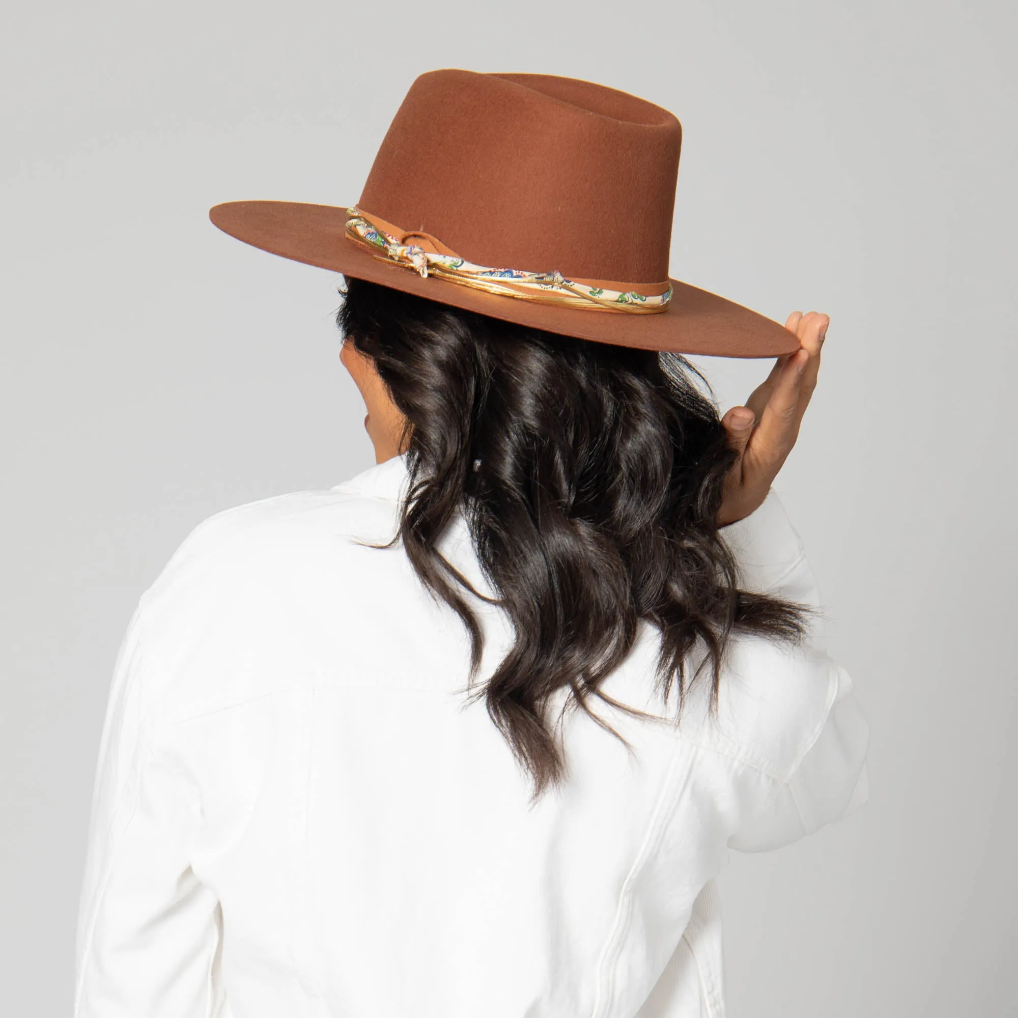 San Diego Hat Company Womens Fedoras Farrah - Stiff Brim Fedora with Patterned Fabric Band