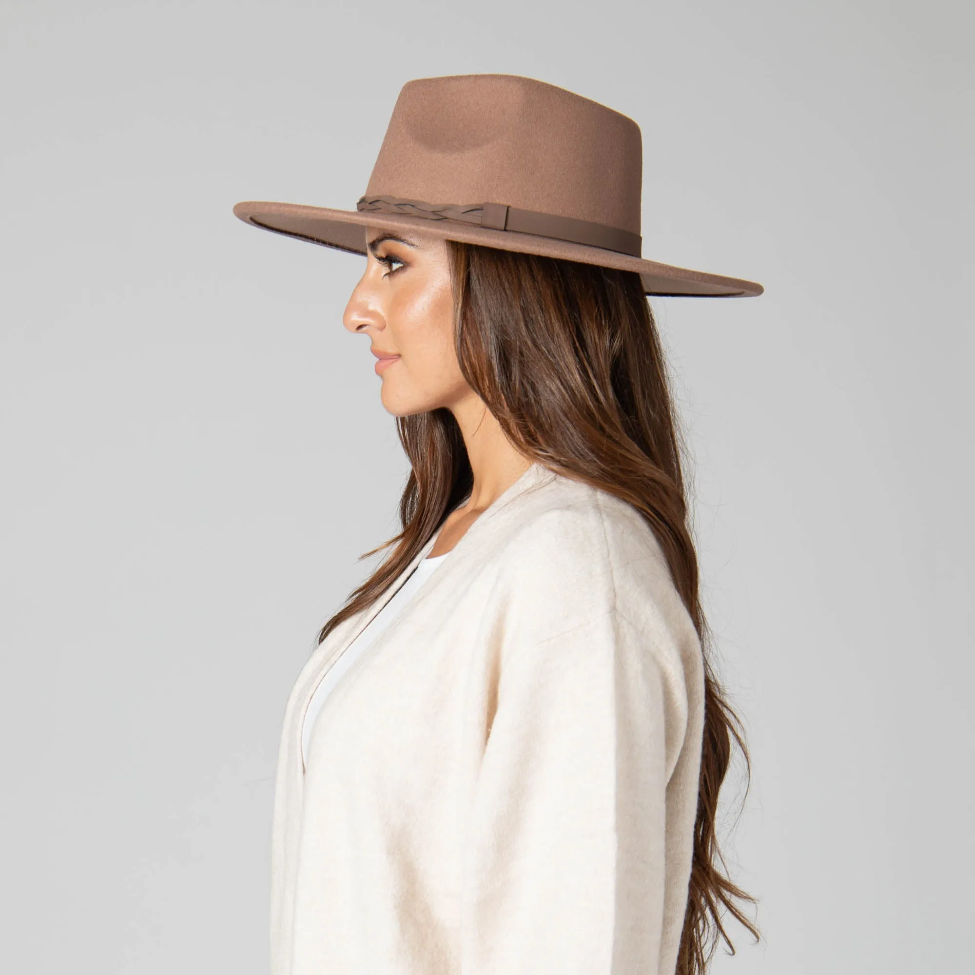 San Diego Hat Company Womens Fedoras Faux Felt Fedora with Half Braided Faux Leather Band