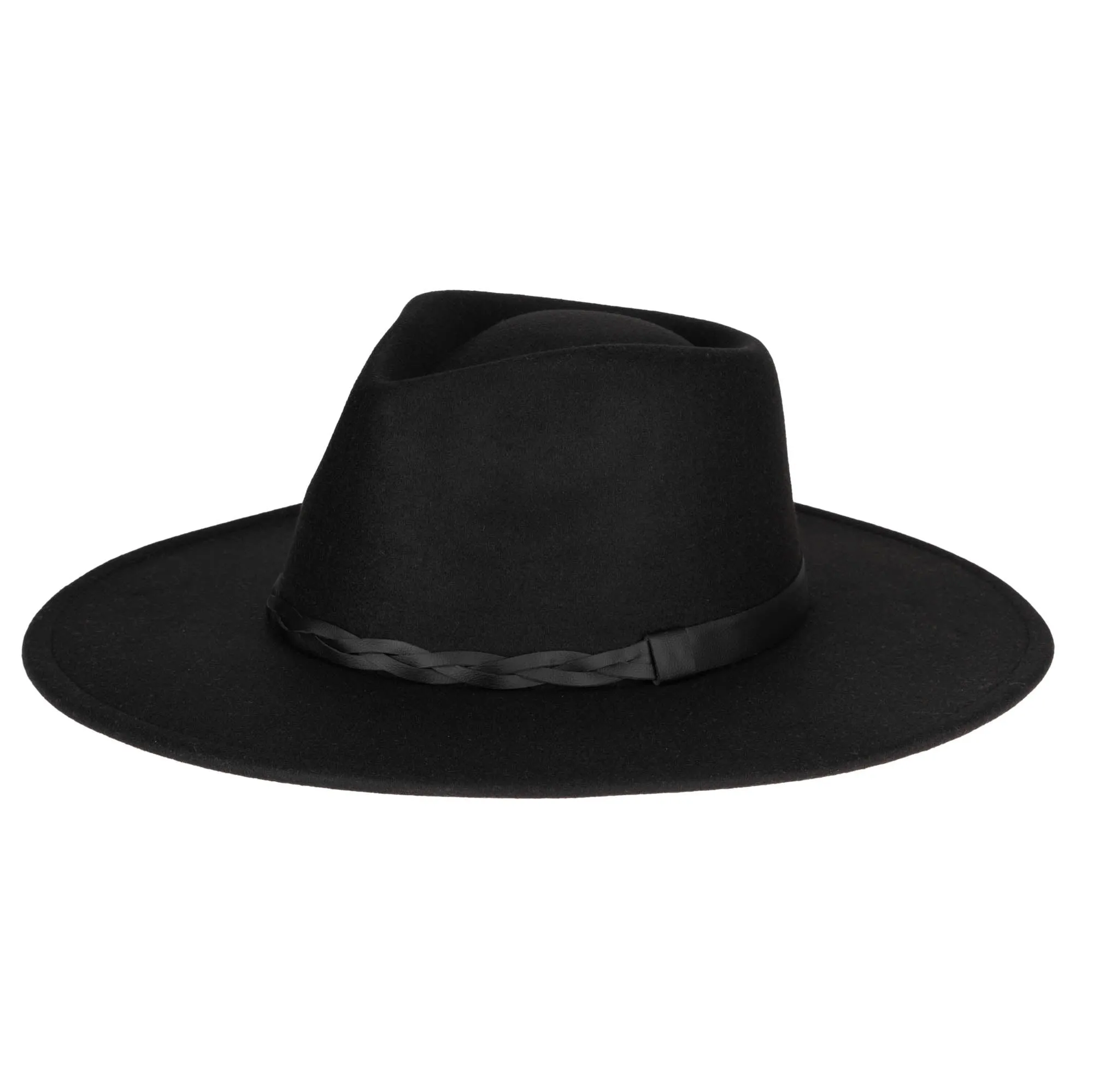 San Diego Hat Company Womens Fedoras Faux Felt Fedora with Half Braided Faux Leather Band