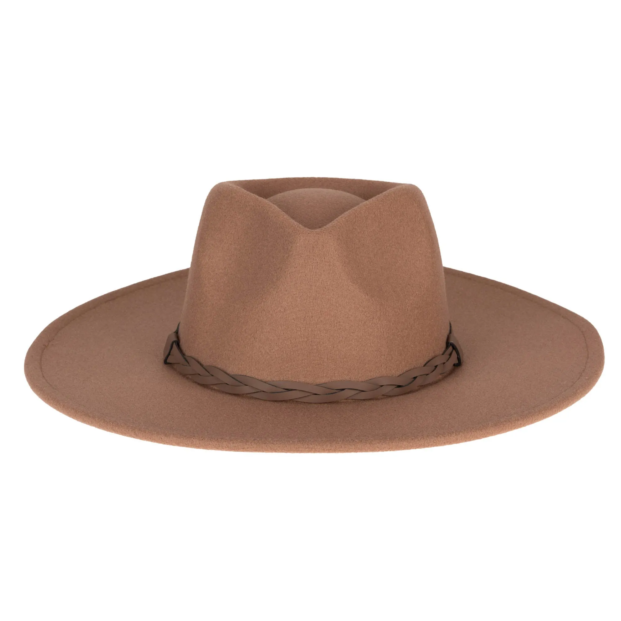 San Diego Hat Company Womens Fedoras Faux Felt Fedora with Half Braided Faux Leather Band