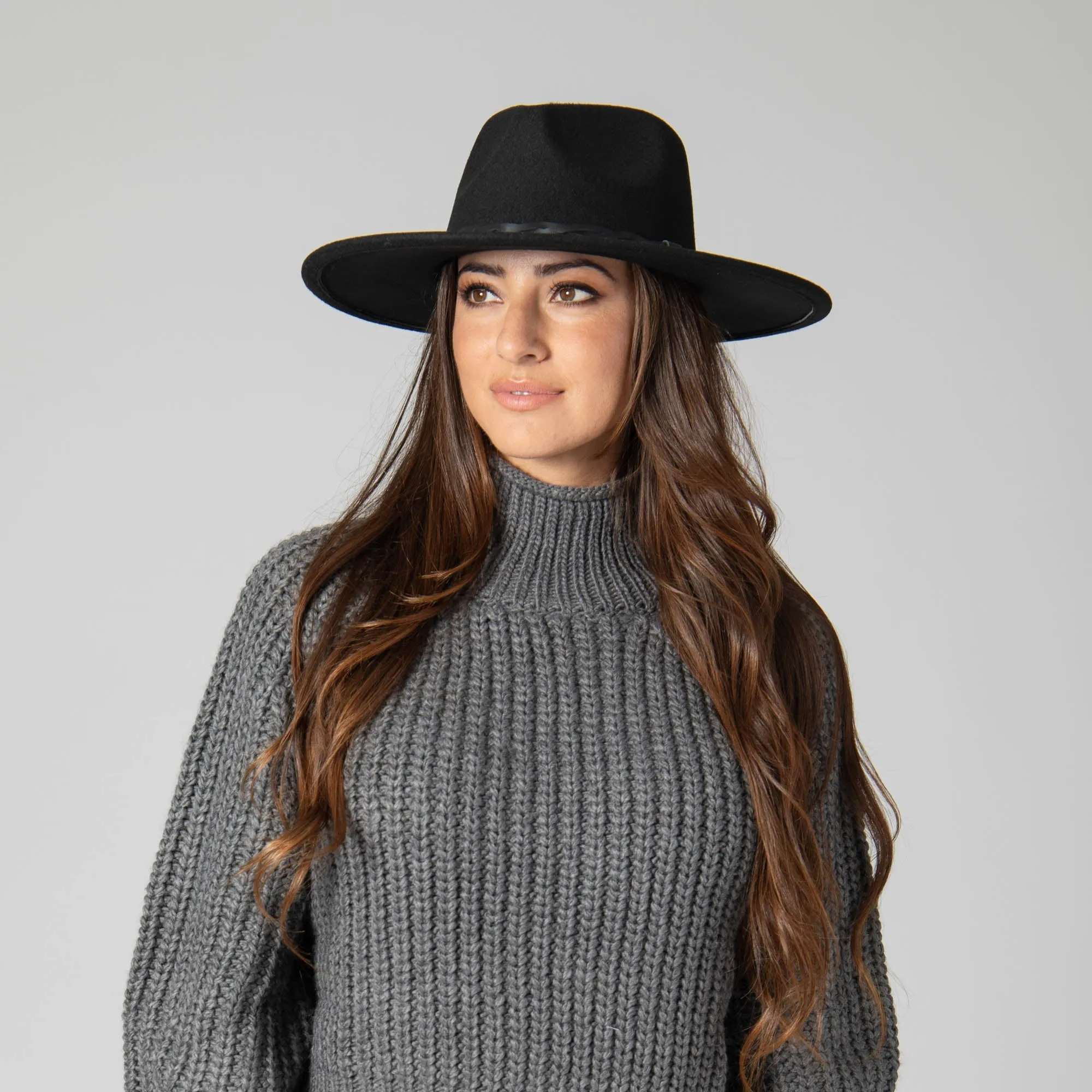 San Diego Hat Company Womens Fedoras Faux Felt Fedora with Half Braided Faux Leather Band
