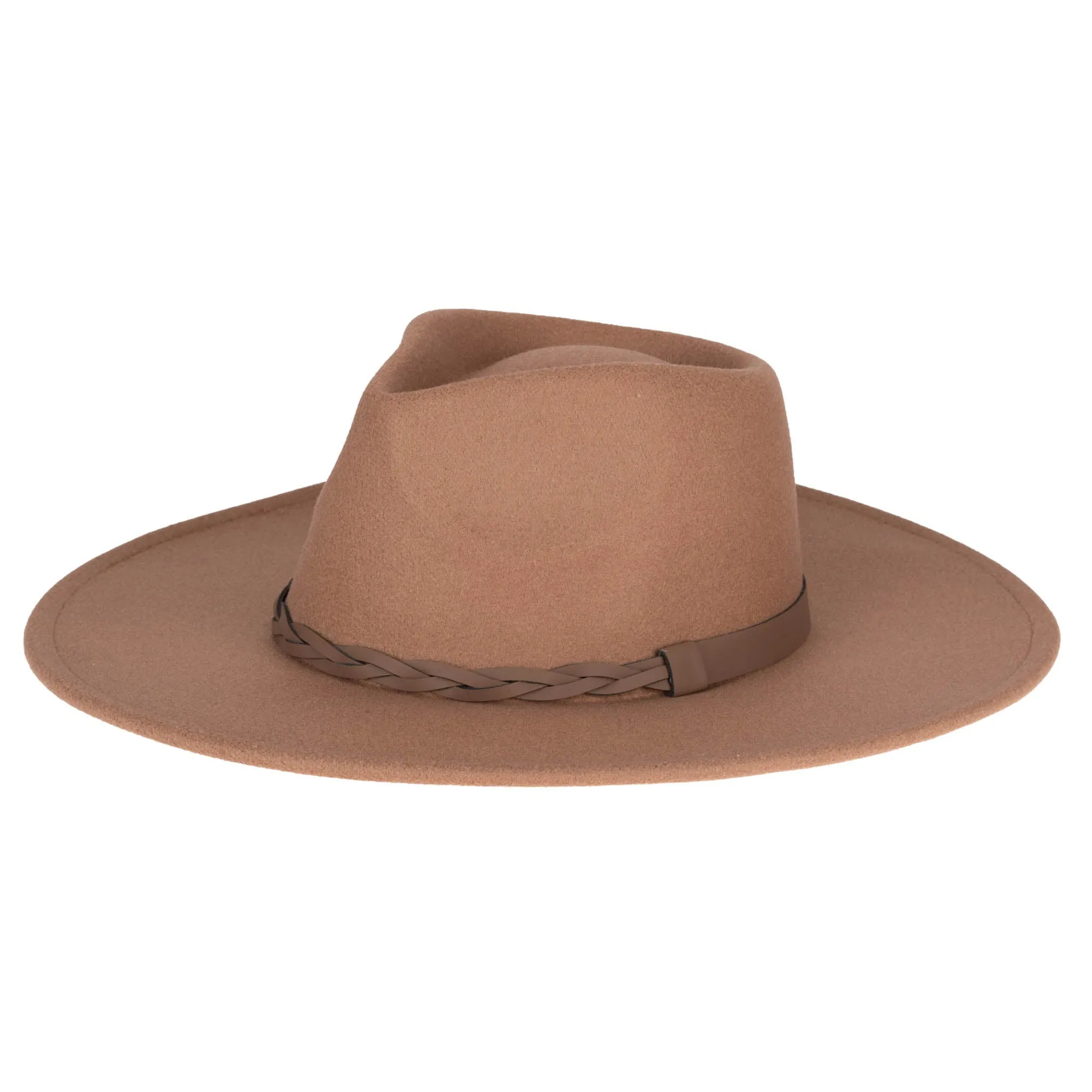 San Diego Hat Company Womens Fedoras Faux Felt Fedora with Half Braided Faux Leather Band