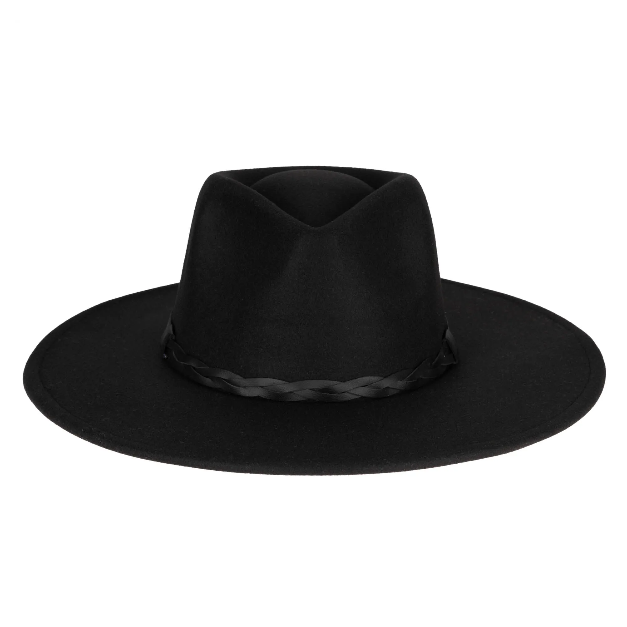 San Diego Hat Company Womens Fedoras Faux Felt Fedora with Half Braided Faux Leather Band