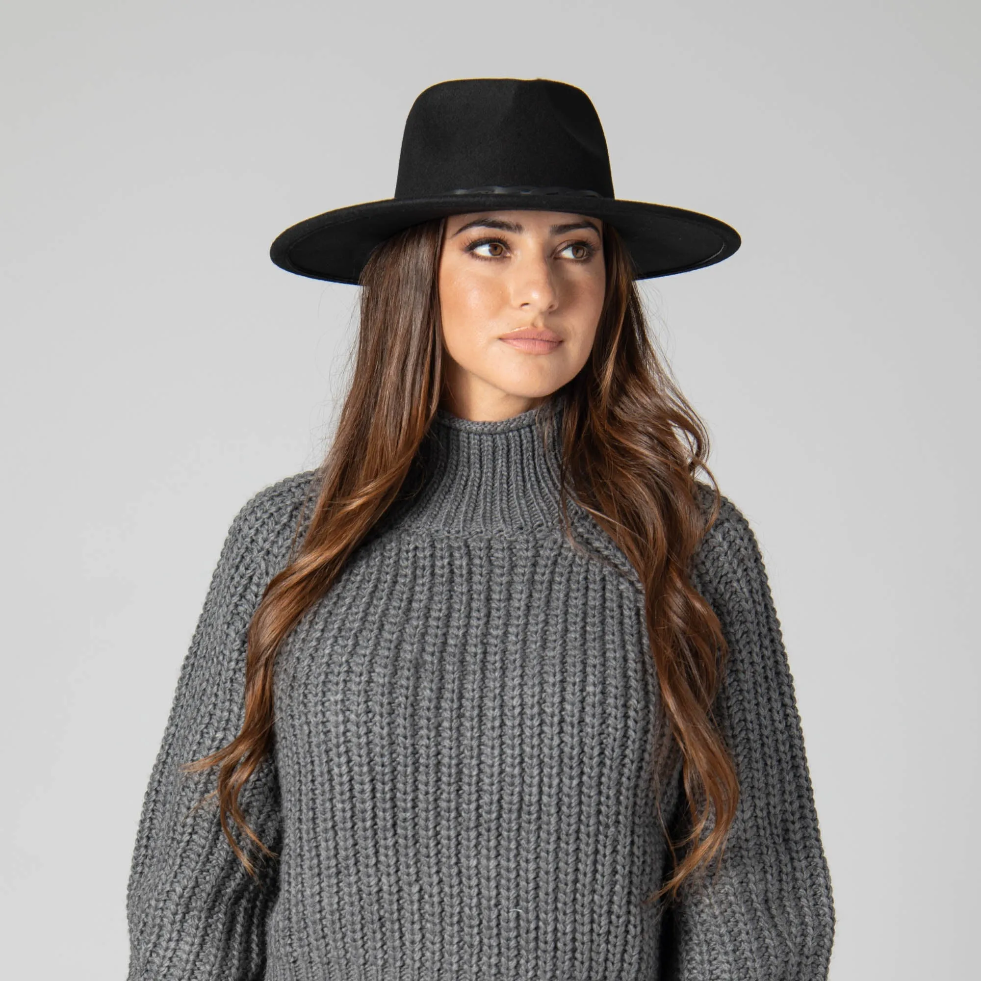 San Diego Hat Company Womens Fedoras Faux Felt Fedora with Half Braided Faux Leather Band