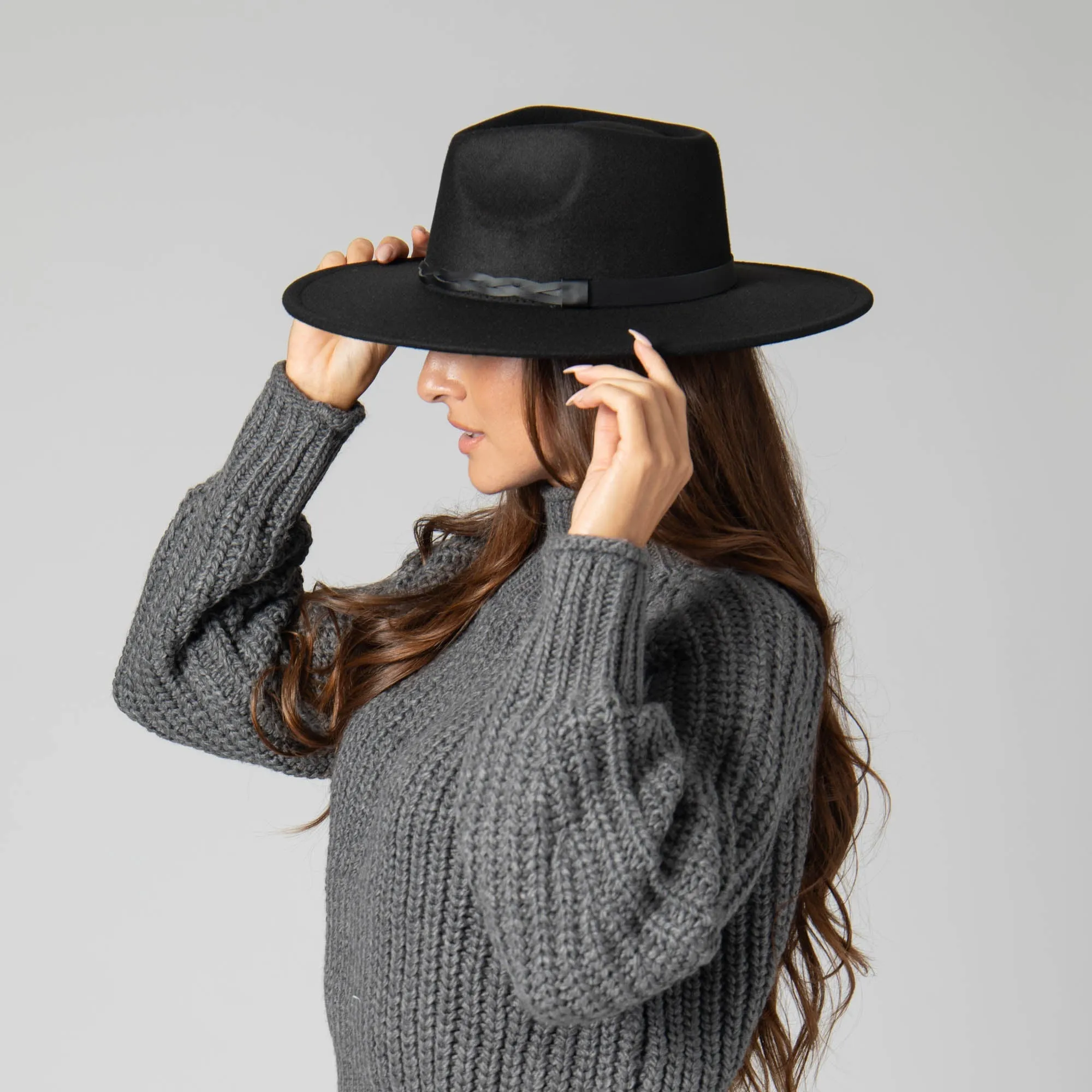 San Diego Hat Company Womens Fedoras Faux Felt Fedora with Half Braided Faux Leather Band