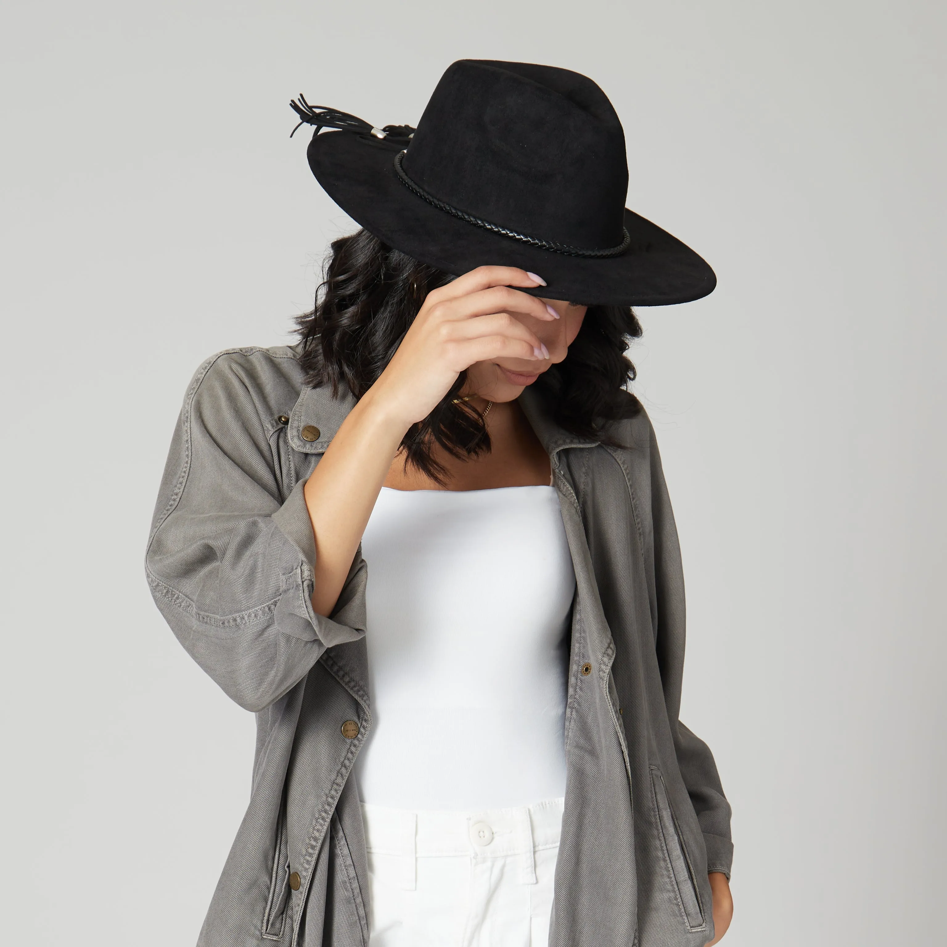 San Diego Hat Company Womens Fedoras Faux Suede Fedora With Tassel Back Bow