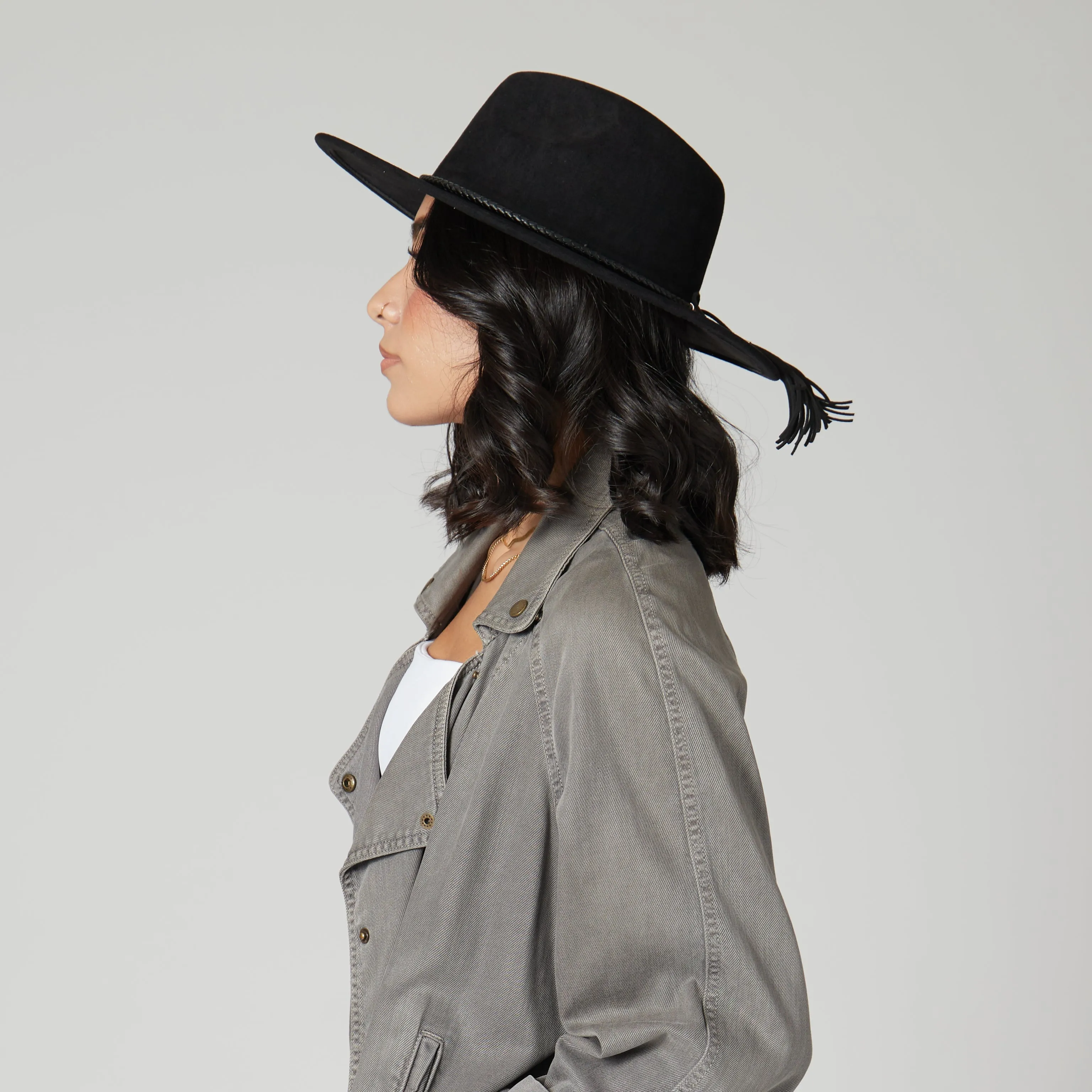 San Diego Hat Company Womens Fedoras Faux Suede Fedora With Tassel Back Bow