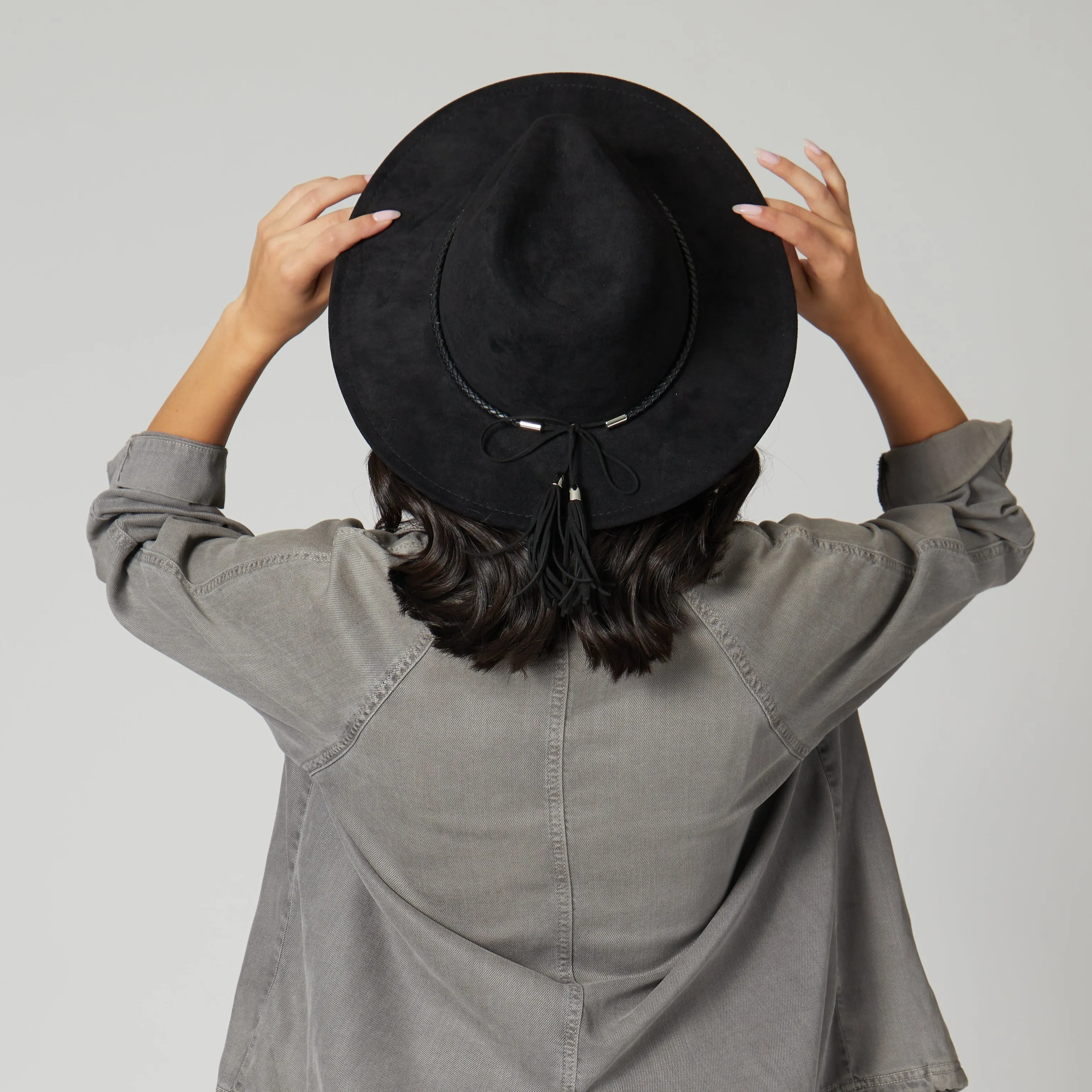 San Diego Hat Company Womens Fedoras Faux Suede Fedora With Tassel Back Bow