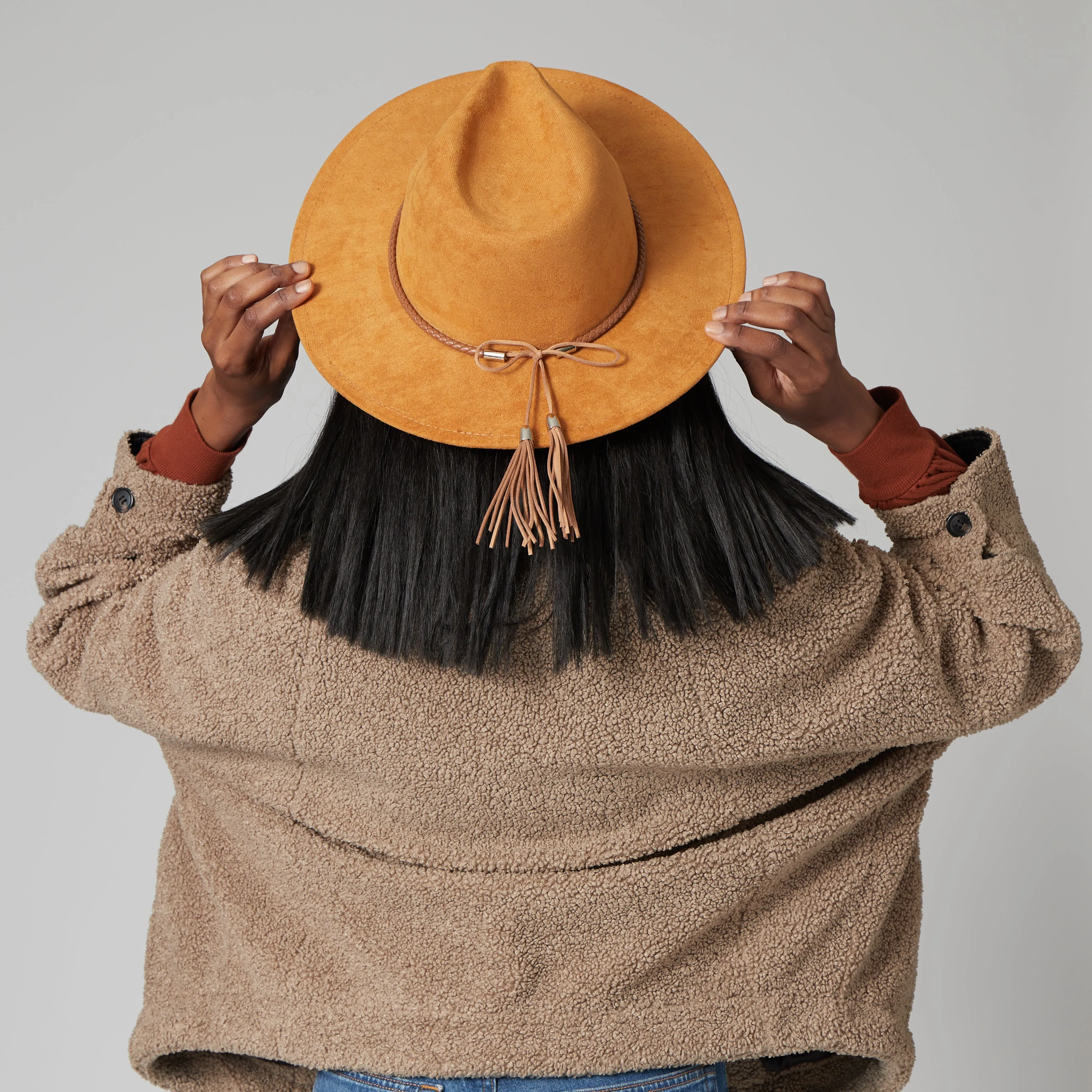 San Diego Hat Company Womens Fedoras Faux Suede Fedora With Tassel Back Bow