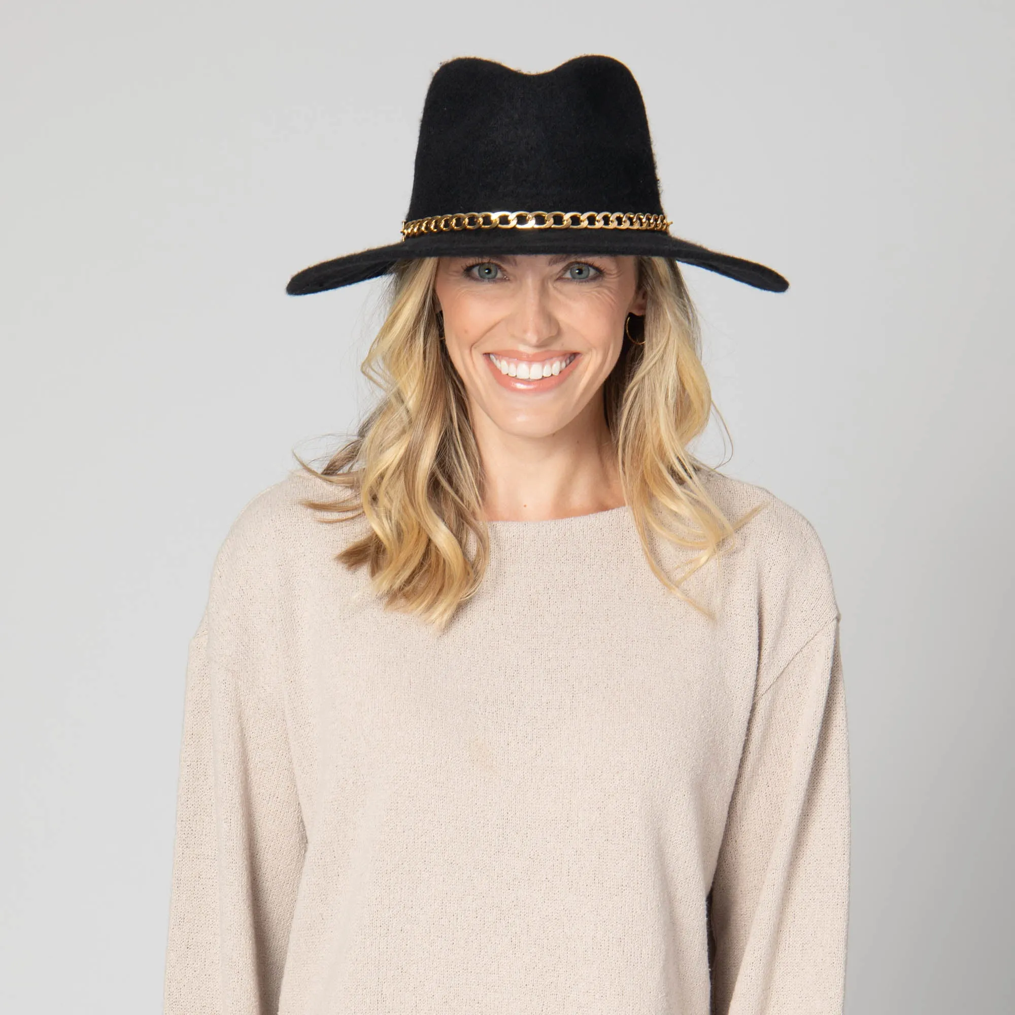 San Diego Hat Company Womens Fedoras Jolene - Wool Blend Fedora with Gold Chain Trim