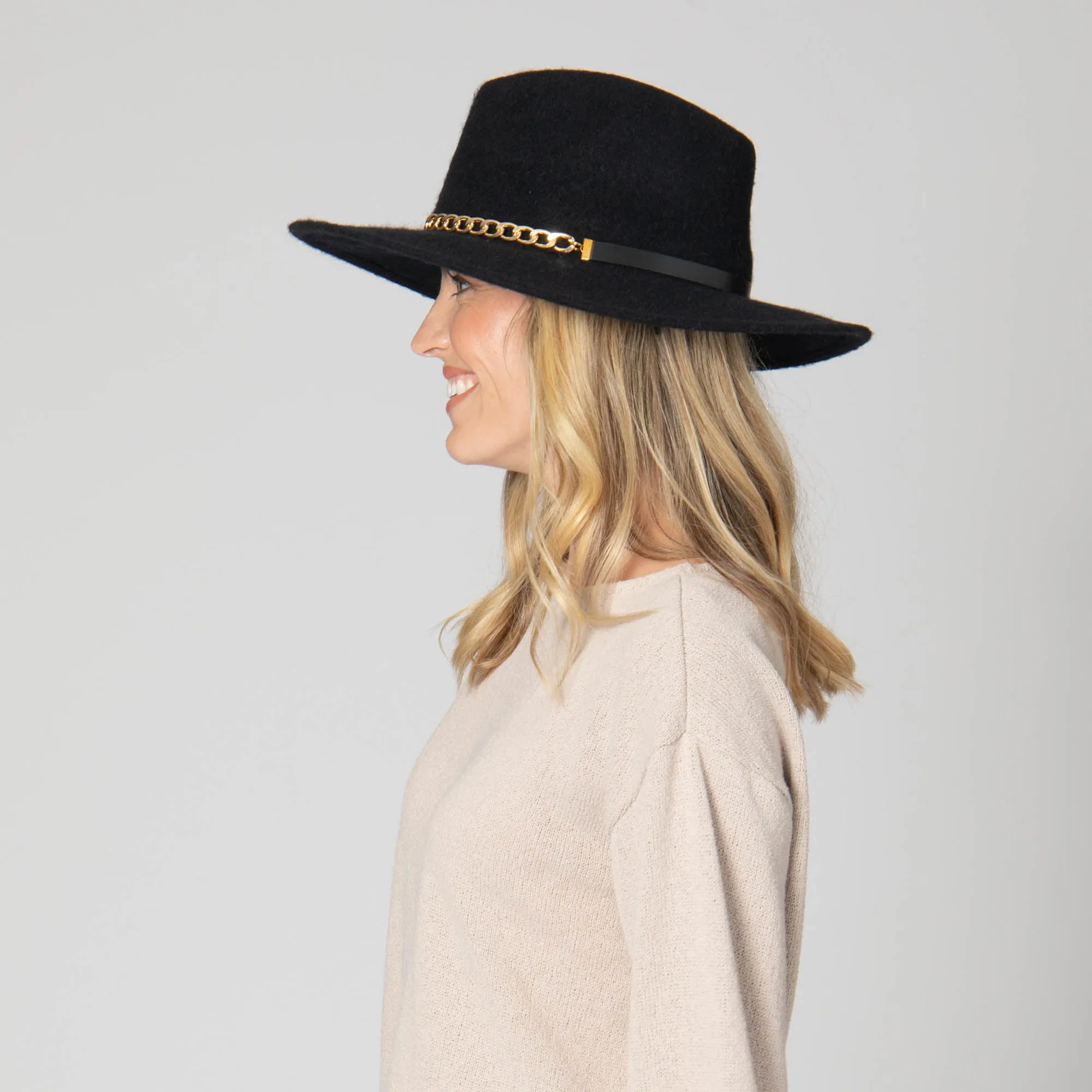 San Diego Hat Company Womens Fedoras Jolene - Wool Blend Fedora with Gold Chain Trim