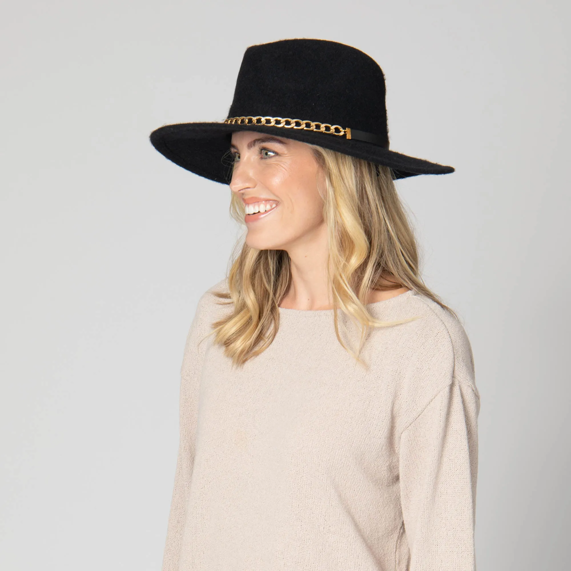 San Diego Hat Company Womens Fedoras Jolene - Wool Blend Fedora with Gold Chain Trim