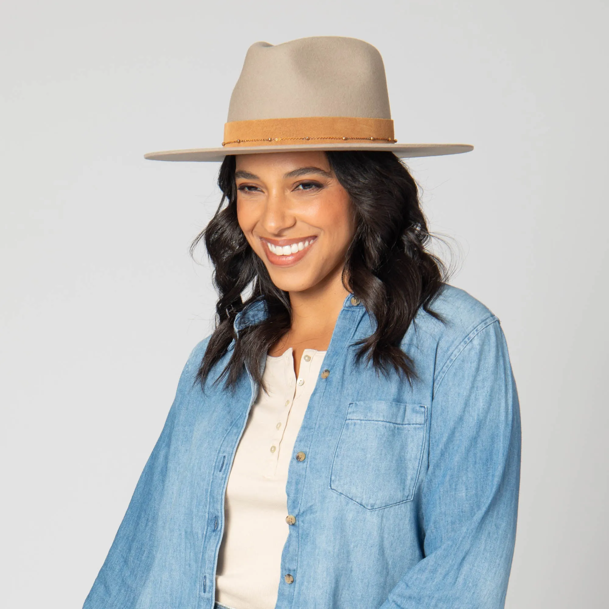 San Diego Hat Company Womens Fedoras Loretta - Stiff Brim Fedora with Suede Band and Gold Chain