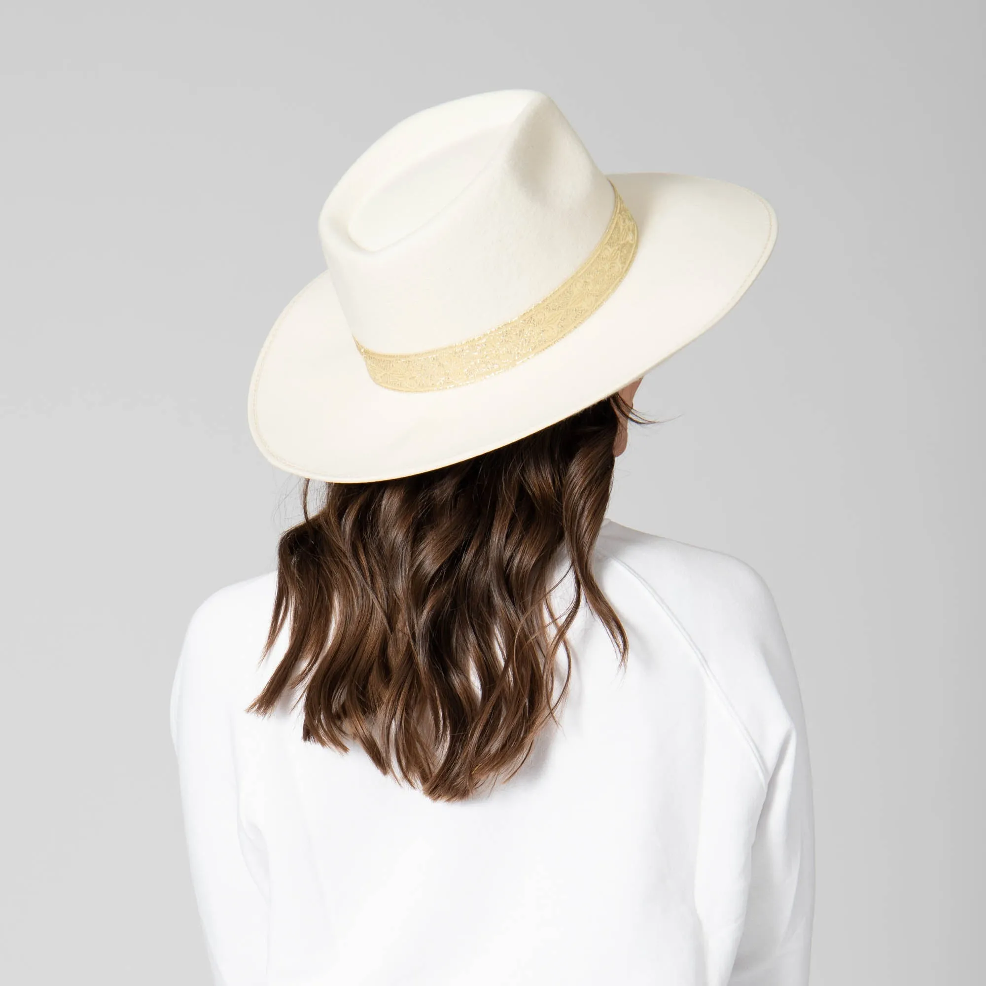 San Diego Hat Company Womens Fedoras Love At First Sight- Women's Wool Felt Fedora Gold Jacquard Band