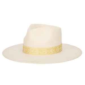 San Diego Hat Company Womens Fedoras Love At First Sight- Women's Wool Felt Fedora Gold Jacquard Band