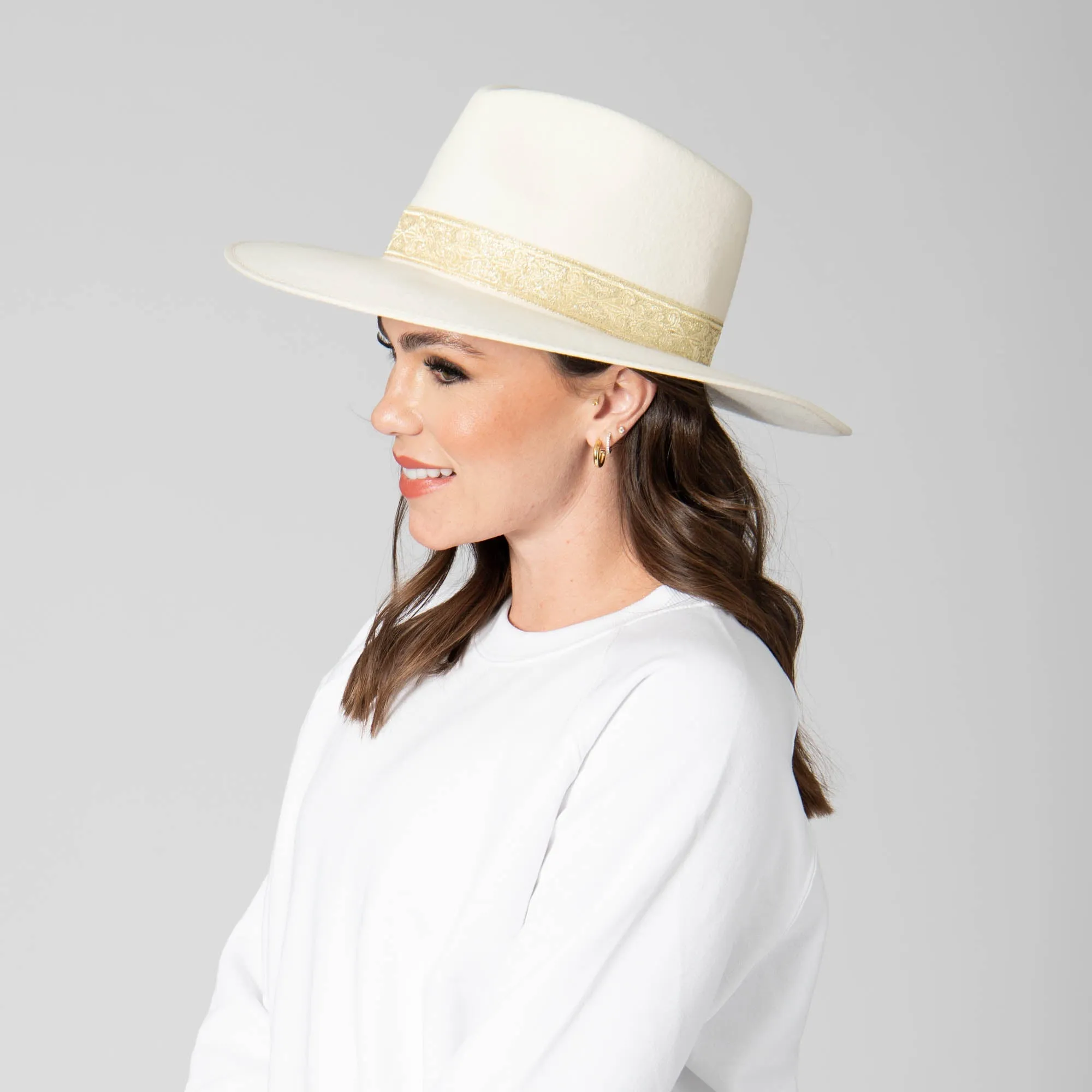 San Diego Hat Company Womens Fedoras Love At First Sight- Women's Wool Felt Fedora Gold Jacquard Band