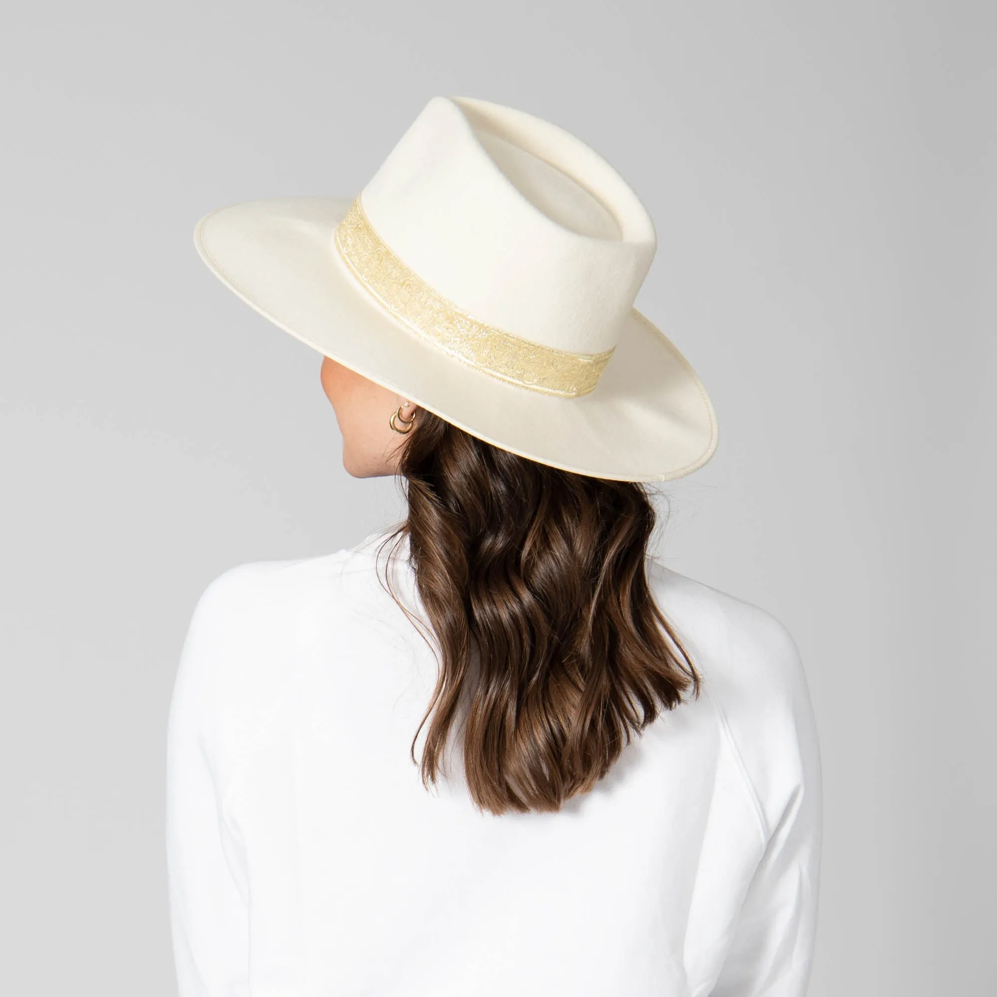 San Diego Hat Company Womens Fedoras Love At First Sight- Women's Wool Felt Fedora Gold Jacquard Band