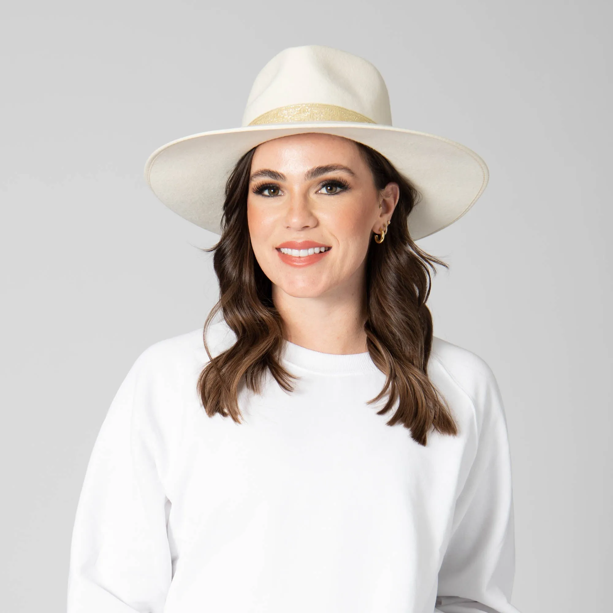 San Diego Hat Company Womens Fedoras Love At First Sight- Women's Wool Felt Fedora Gold Jacquard Band