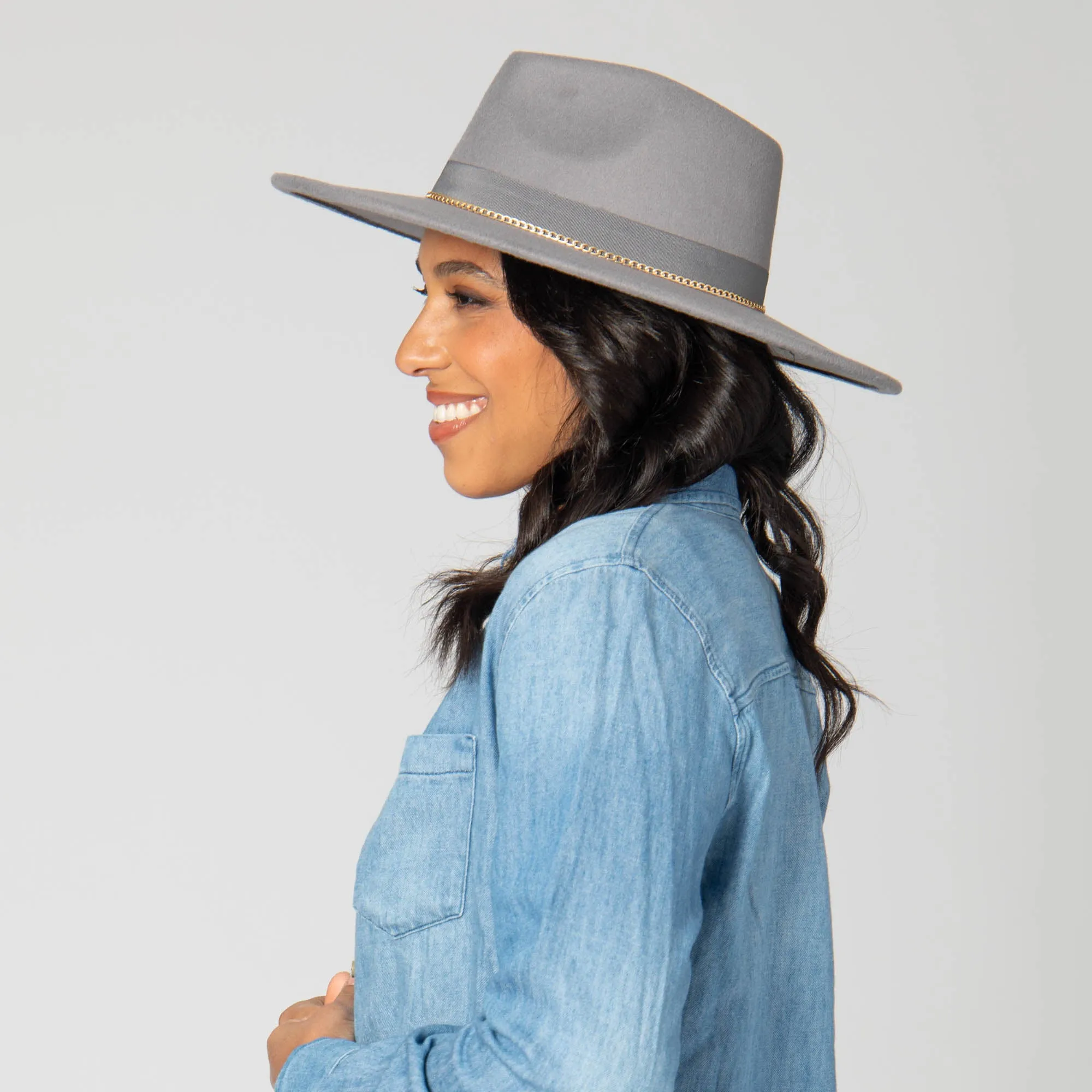 San Diego Hat Company Womens Fedoras Mia - Faux Felt Fedora with Pinch Crown and Gold Trim Band