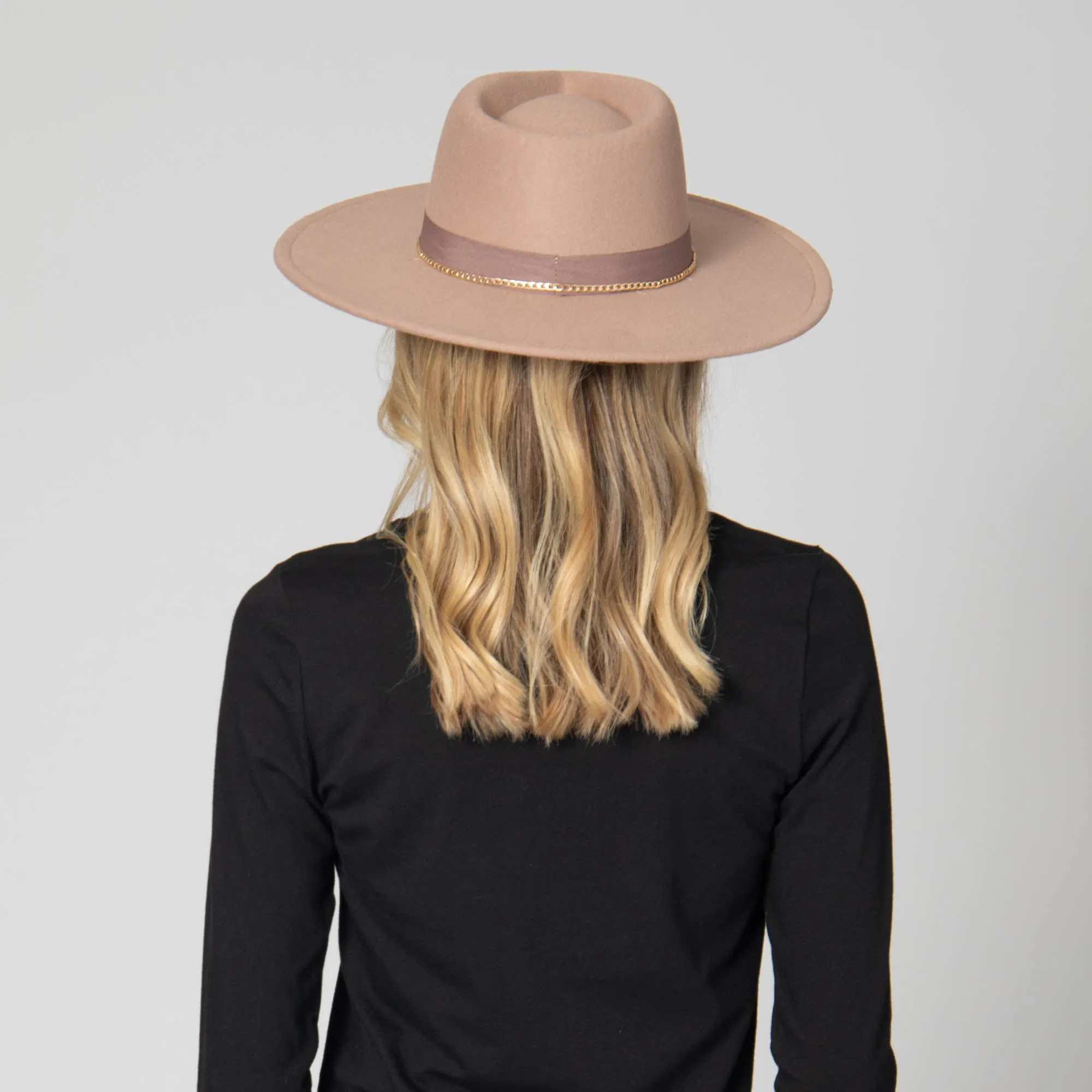 San Diego Hat Company Womens Fedoras Mia - Faux Felt Fedora with Pinch Crown and Gold Trim Band
