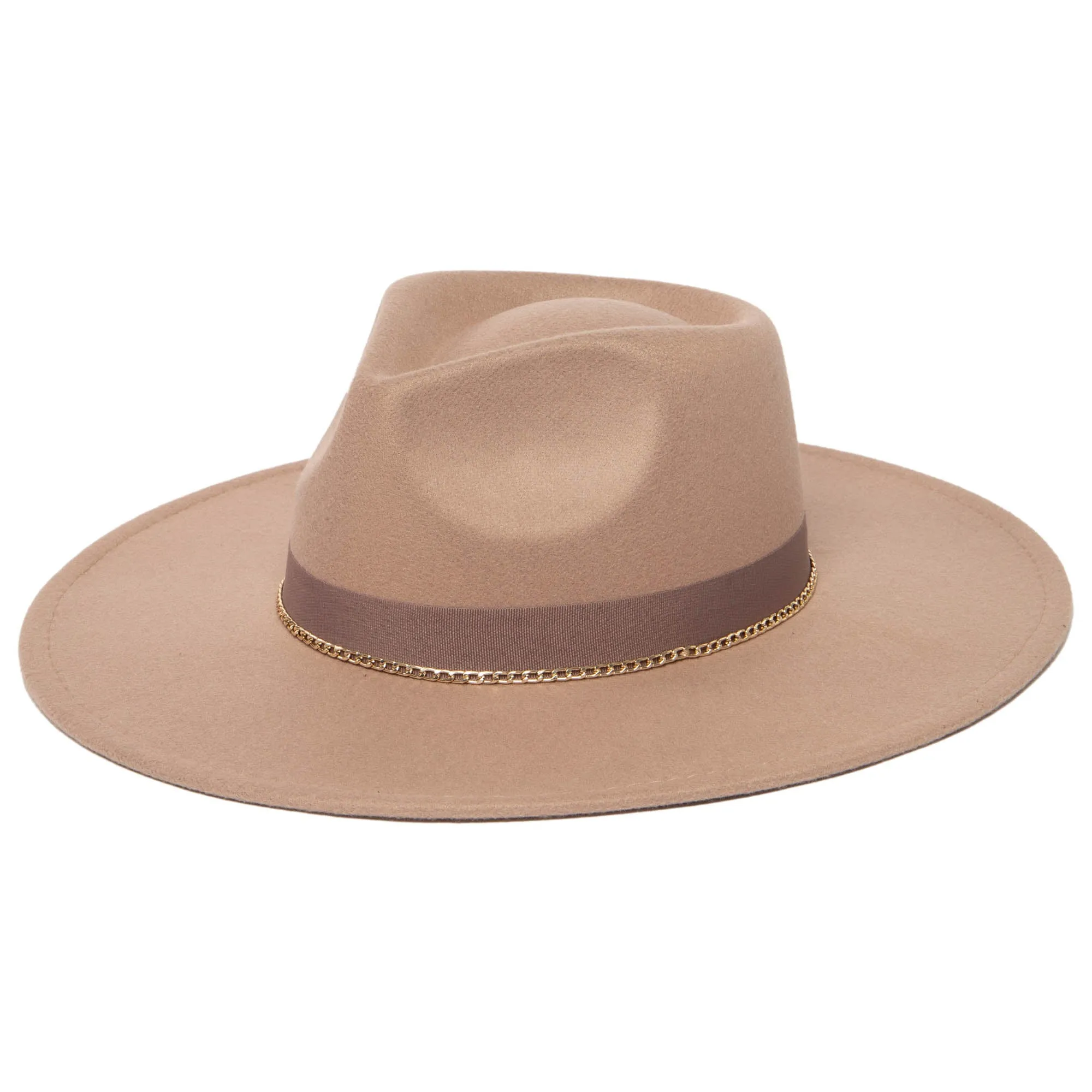 San Diego Hat Company Womens Fedoras Mia - Faux Felt Fedora with Pinch Crown and Gold Trim Band
