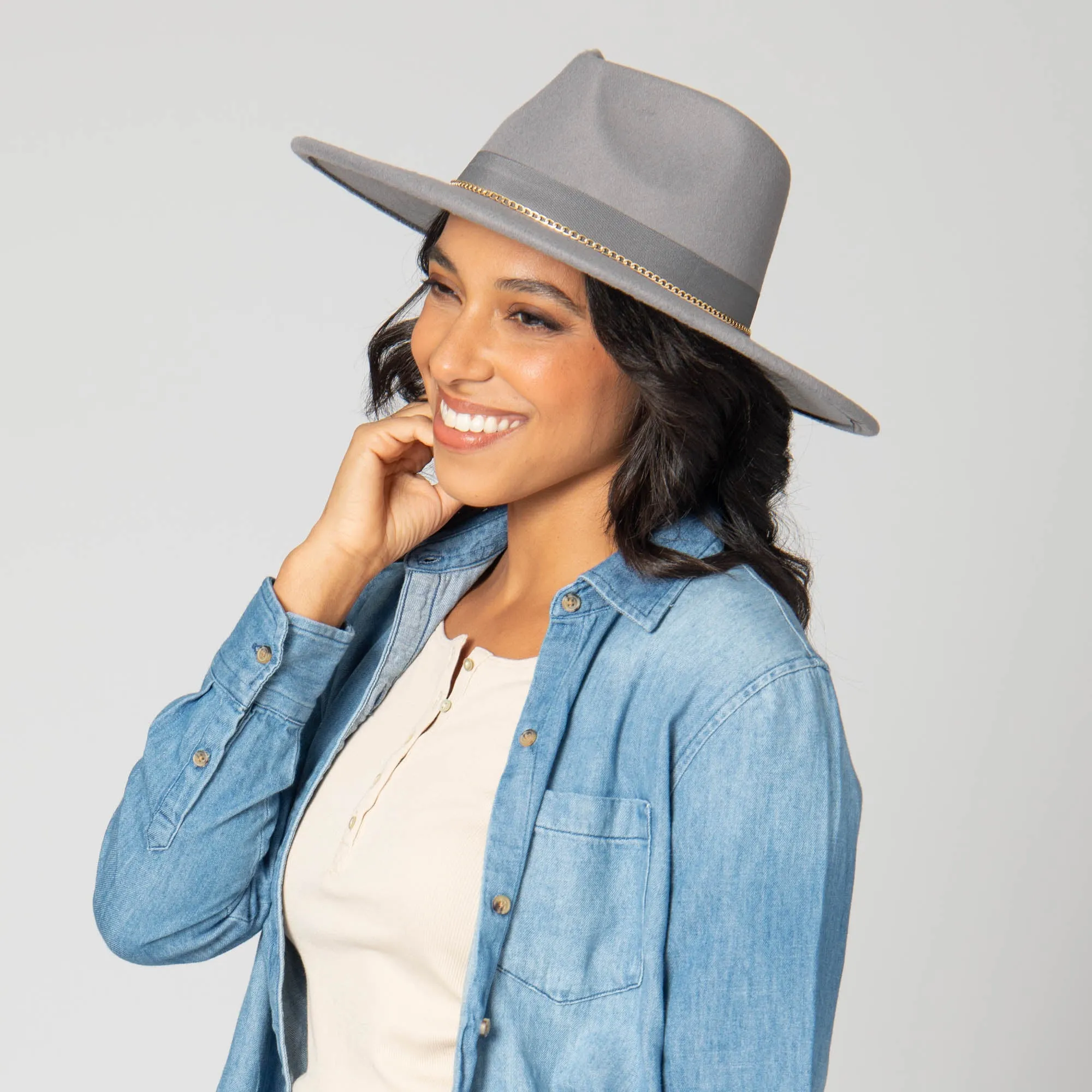 San Diego Hat Company Womens Fedoras Mia - Faux Felt Fedora with Pinch Crown and Gold Trim Band