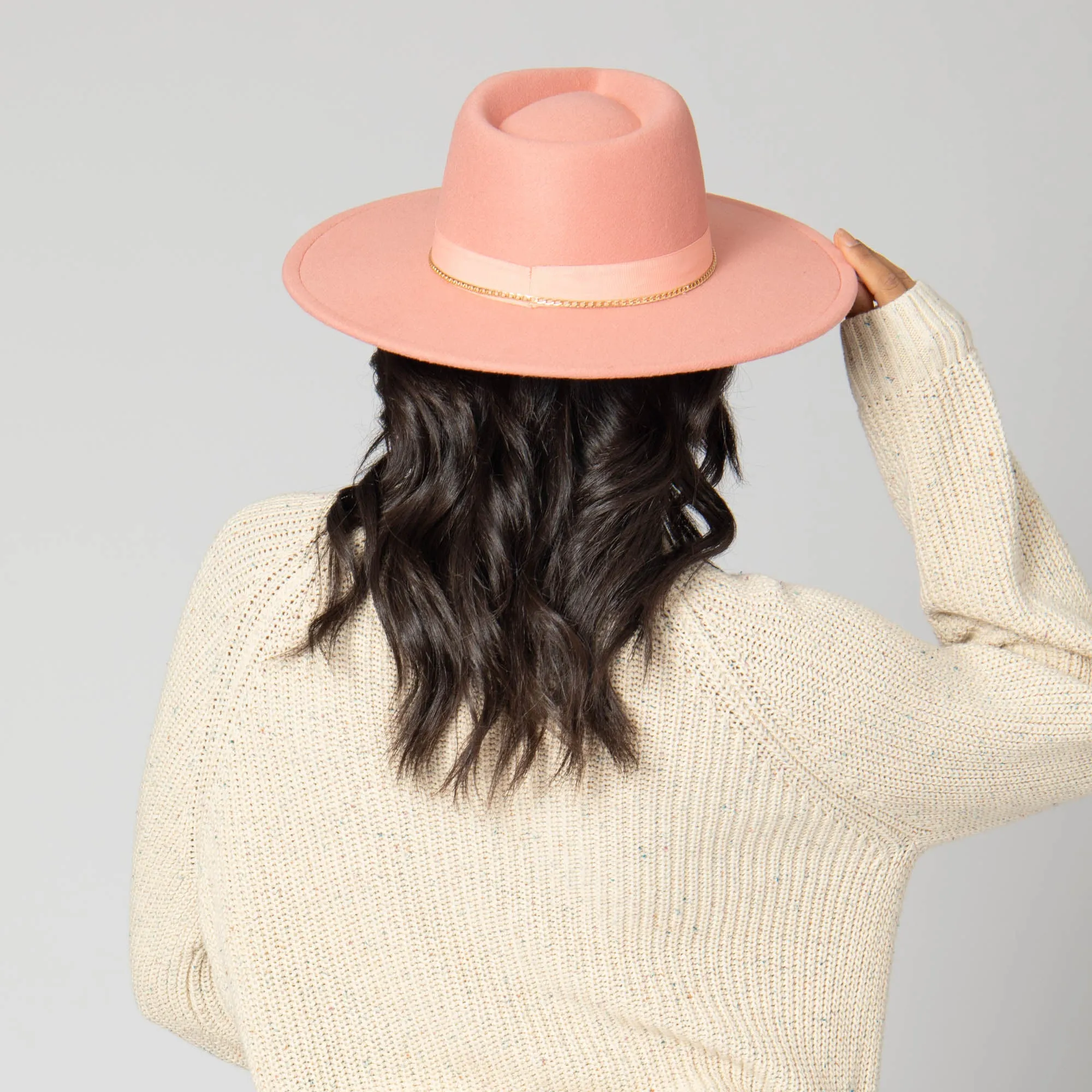 San Diego Hat Company Womens Fedoras Mia - Faux Felt Fedora with Pinch Crown and Gold Trim Band