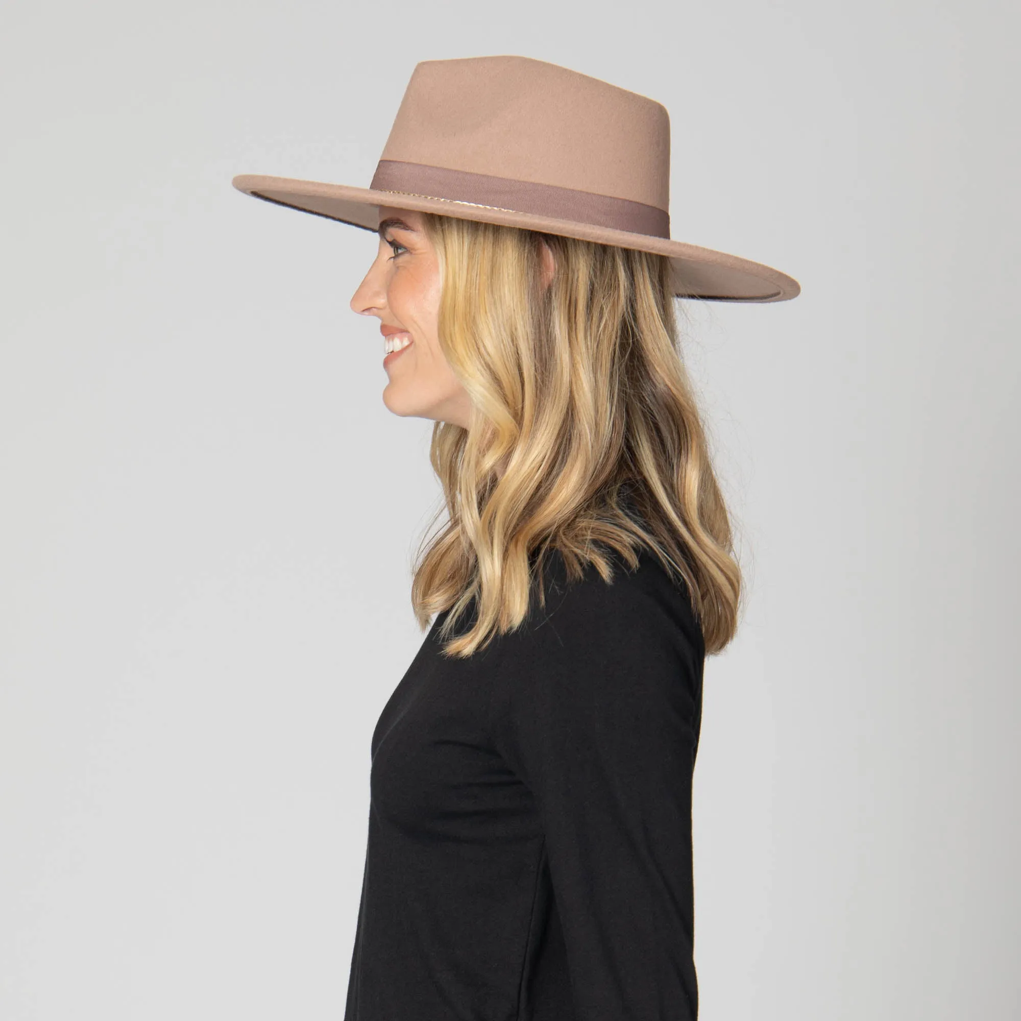 San Diego Hat Company Womens Fedoras Mia - Faux Felt Fedora with Pinch Crown and Gold Trim Band