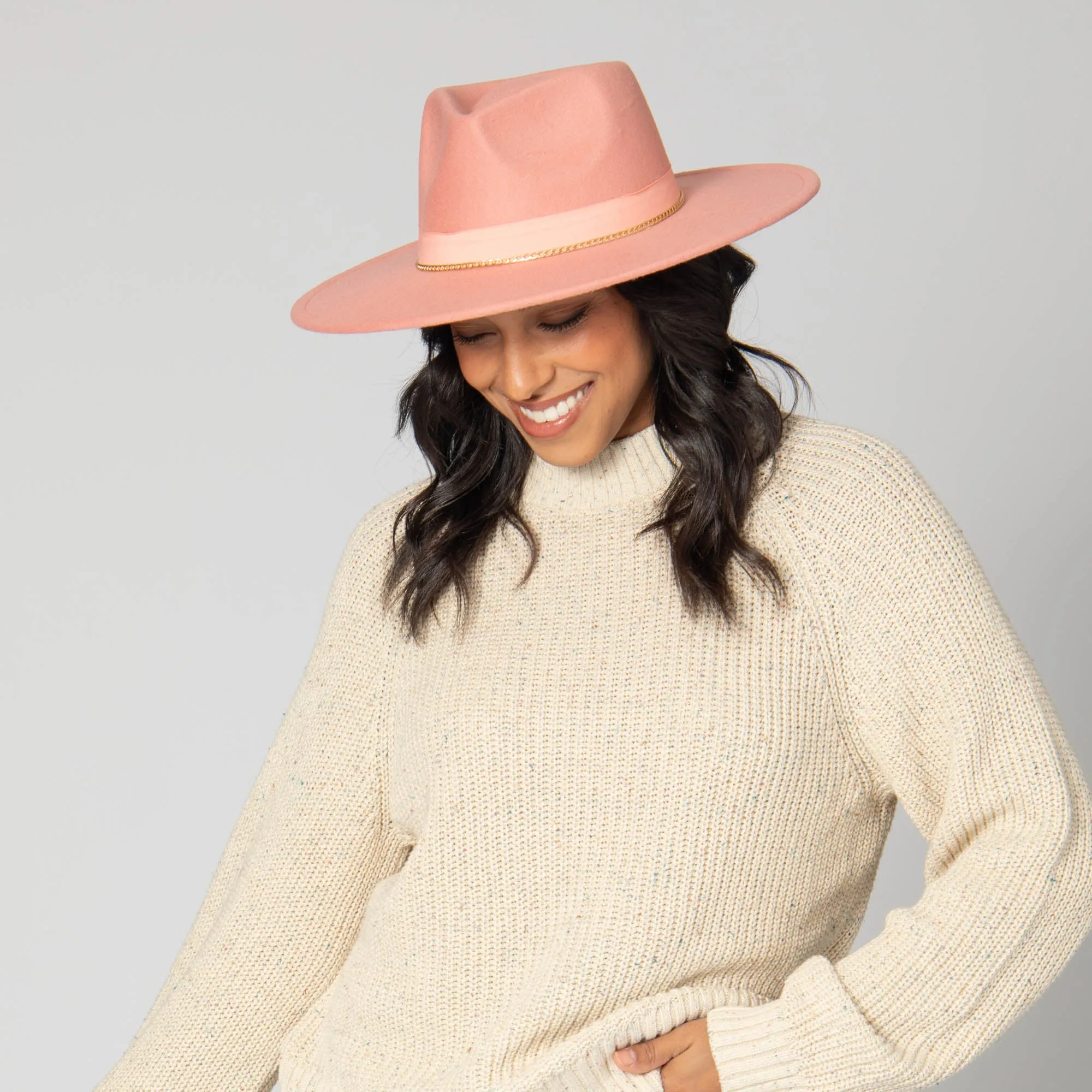 San Diego Hat Company Womens Fedoras Mia - Faux Felt Fedora with Pinch Crown and Gold Trim Band