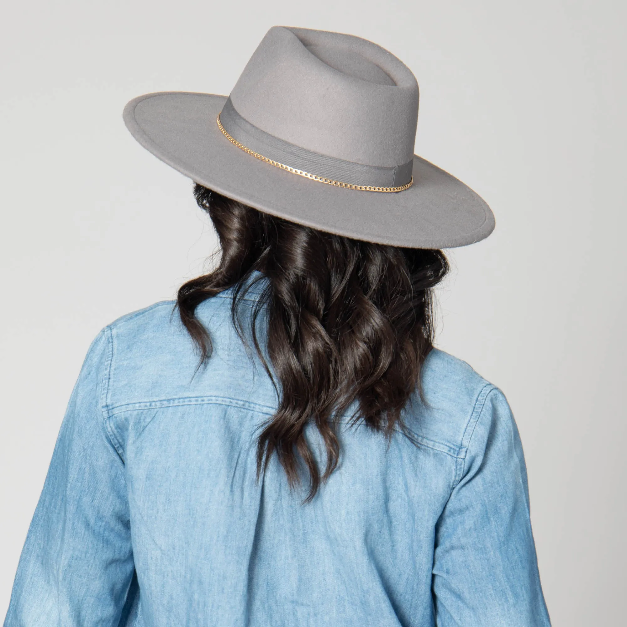 San Diego Hat Company Womens Fedoras Mia - Faux Felt Fedora with Pinch Crown and Gold Trim Band