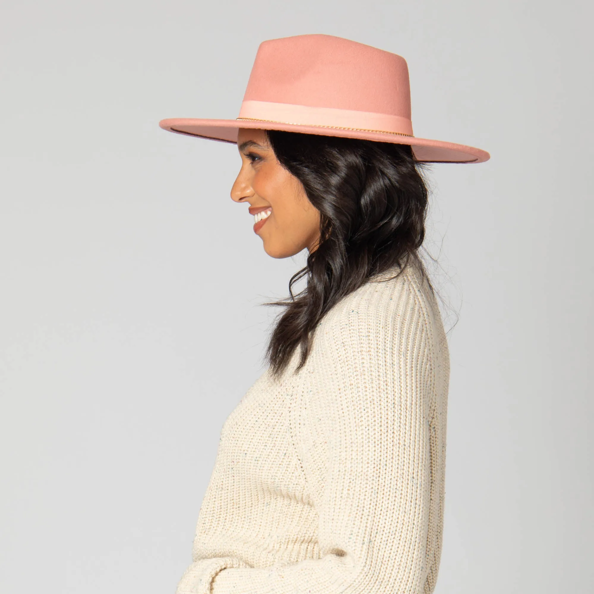 San Diego Hat Company Womens Fedoras Mia - Faux Felt Fedora with Pinch Crown and Gold Trim Band