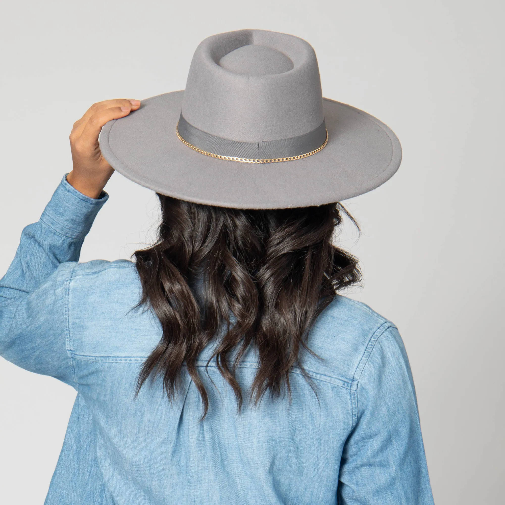 San Diego Hat Company Womens Fedoras Mia - Faux Felt Fedora with Pinch Crown and Gold Trim Band