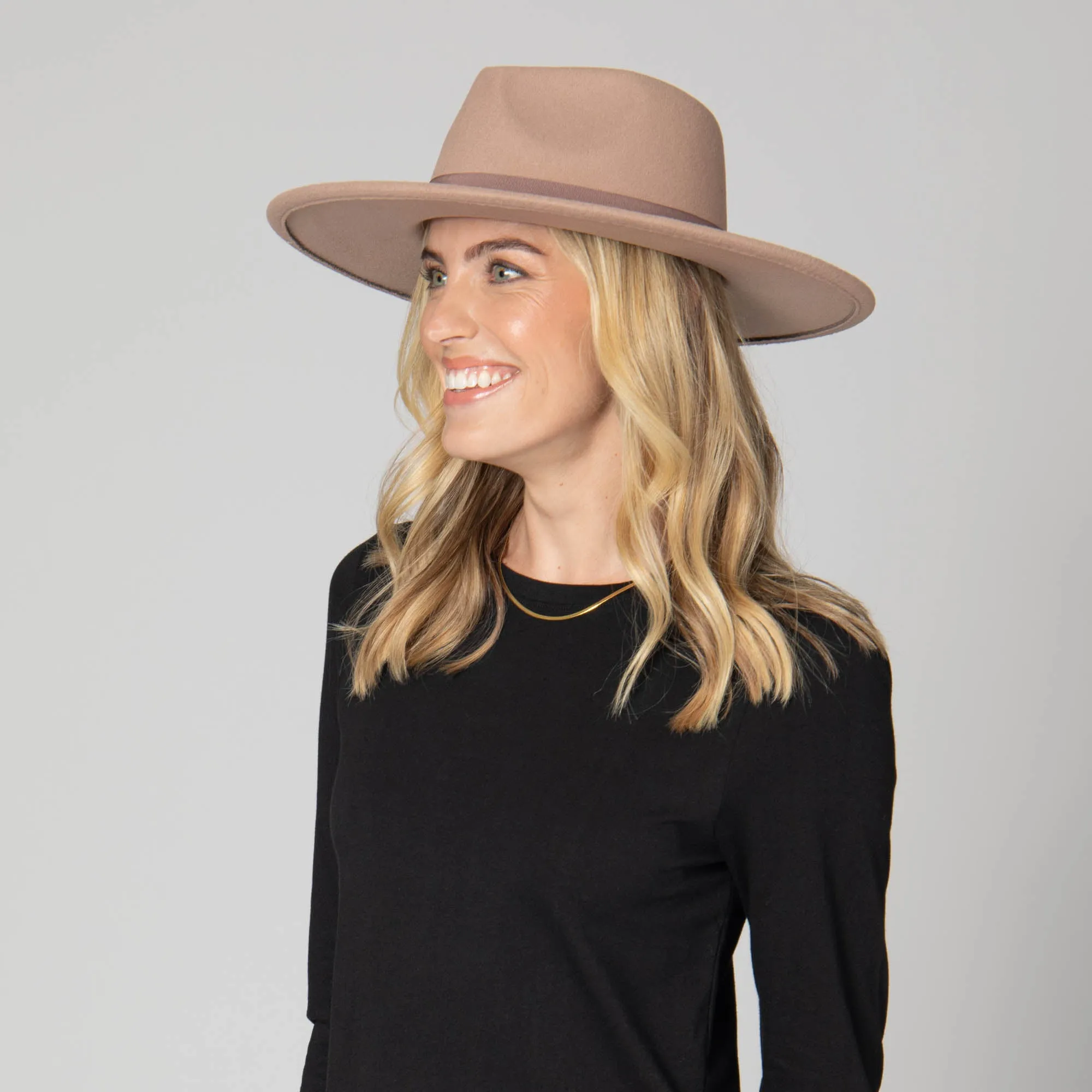 San Diego Hat Company Womens Fedoras Mia - Faux Felt Fedora with Pinch Crown and Gold Trim Band