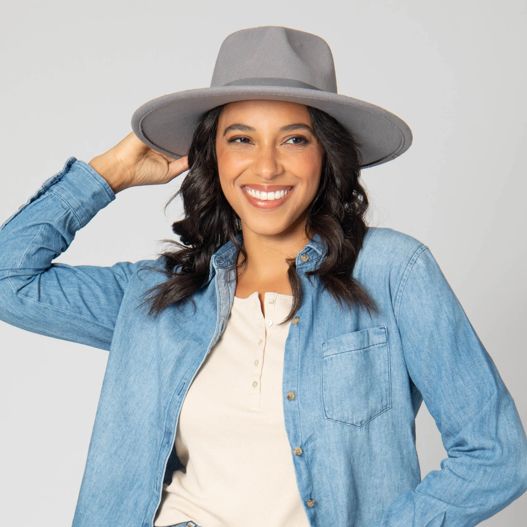 San Diego Hat Company Womens Fedoras Mia - Faux Felt Fedora with Pinch Crown and Gold Trim Band