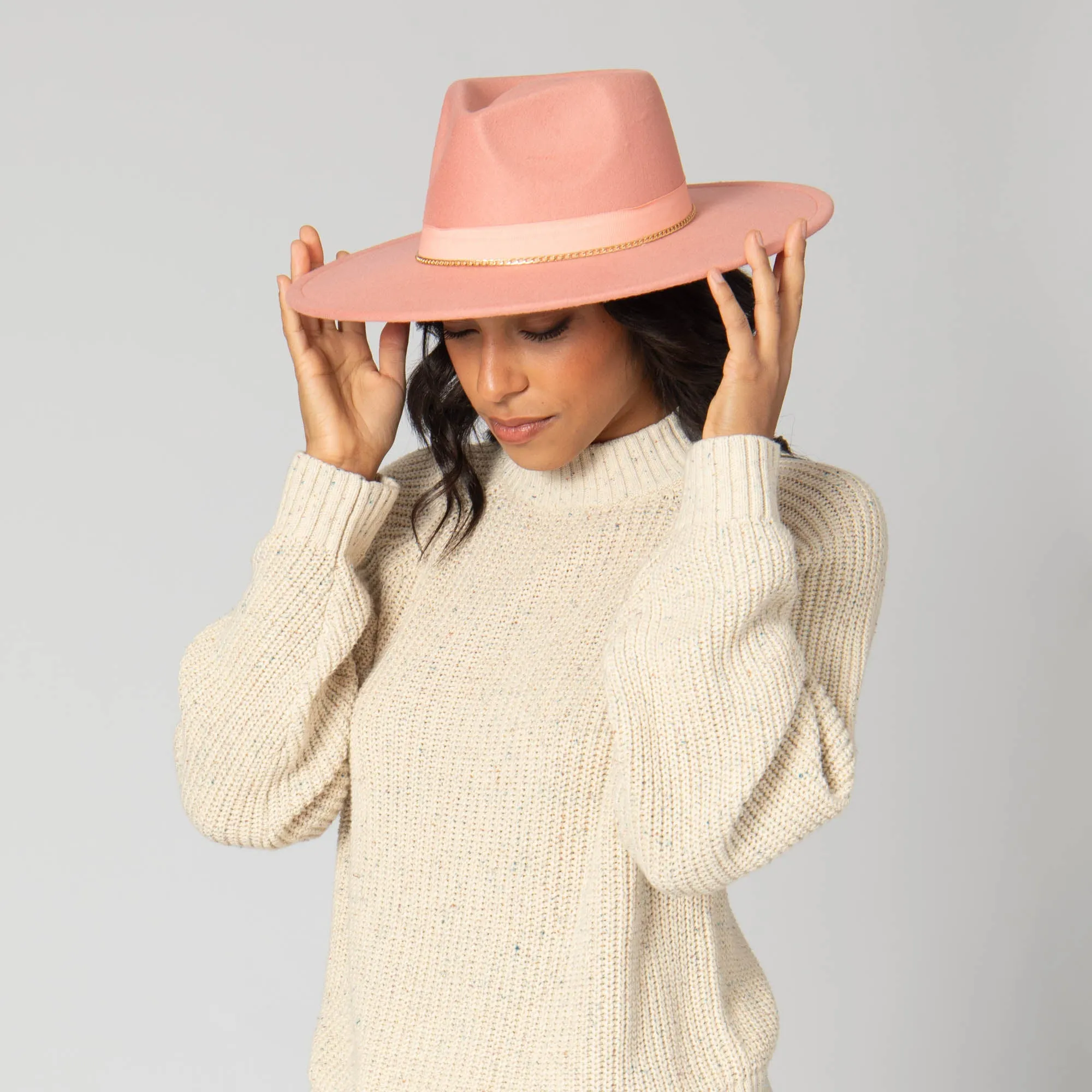 San Diego Hat Company Womens Fedoras Mia - Faux Felt Fedora with Pinch Crown and Gold Trim Band