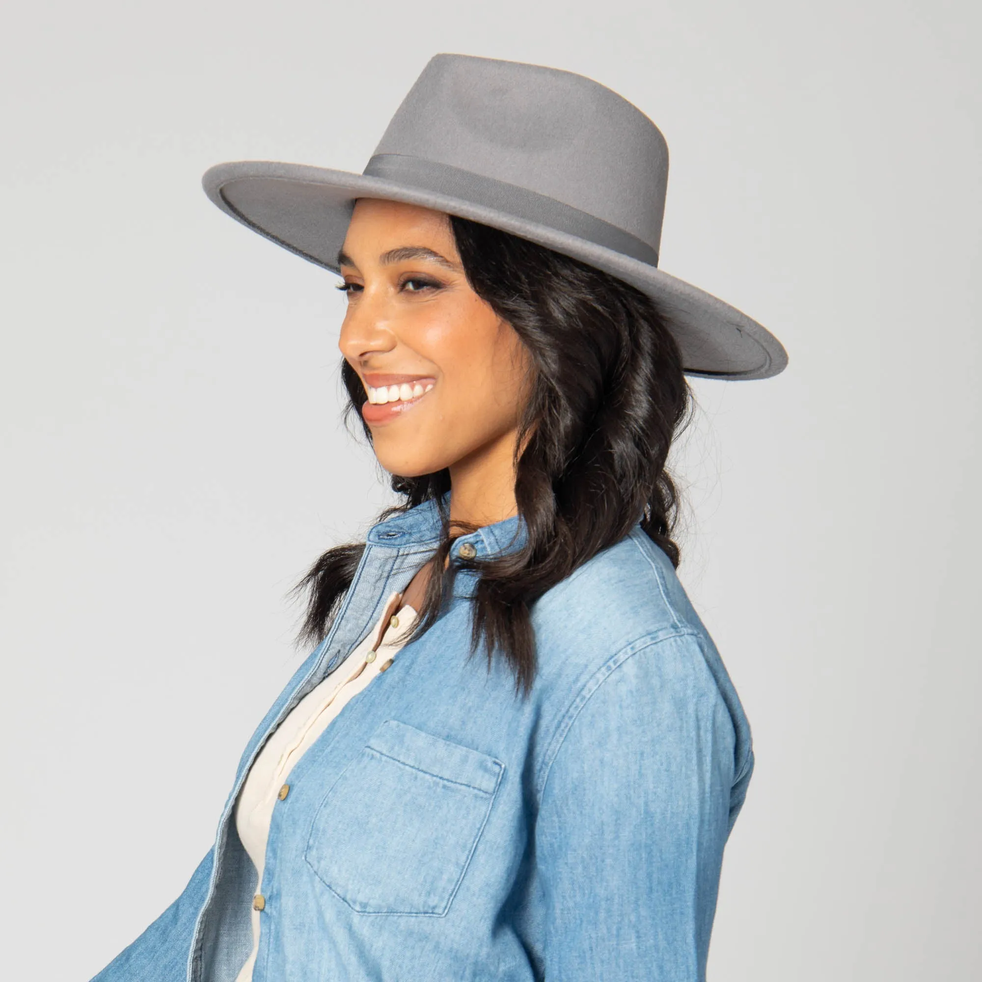 San Diego Hat Company Womens Fedoras Mia - Faux Felt Fedora with Pinch Crown and Gold Trim Band