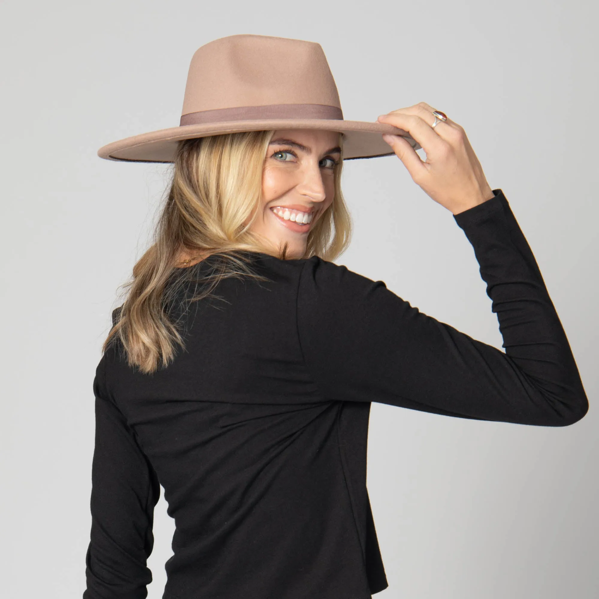 San Diego Hat Company Womens Fedoras Mia - Faux Felt Fedora with Pinch Crown and Gold Trim Band