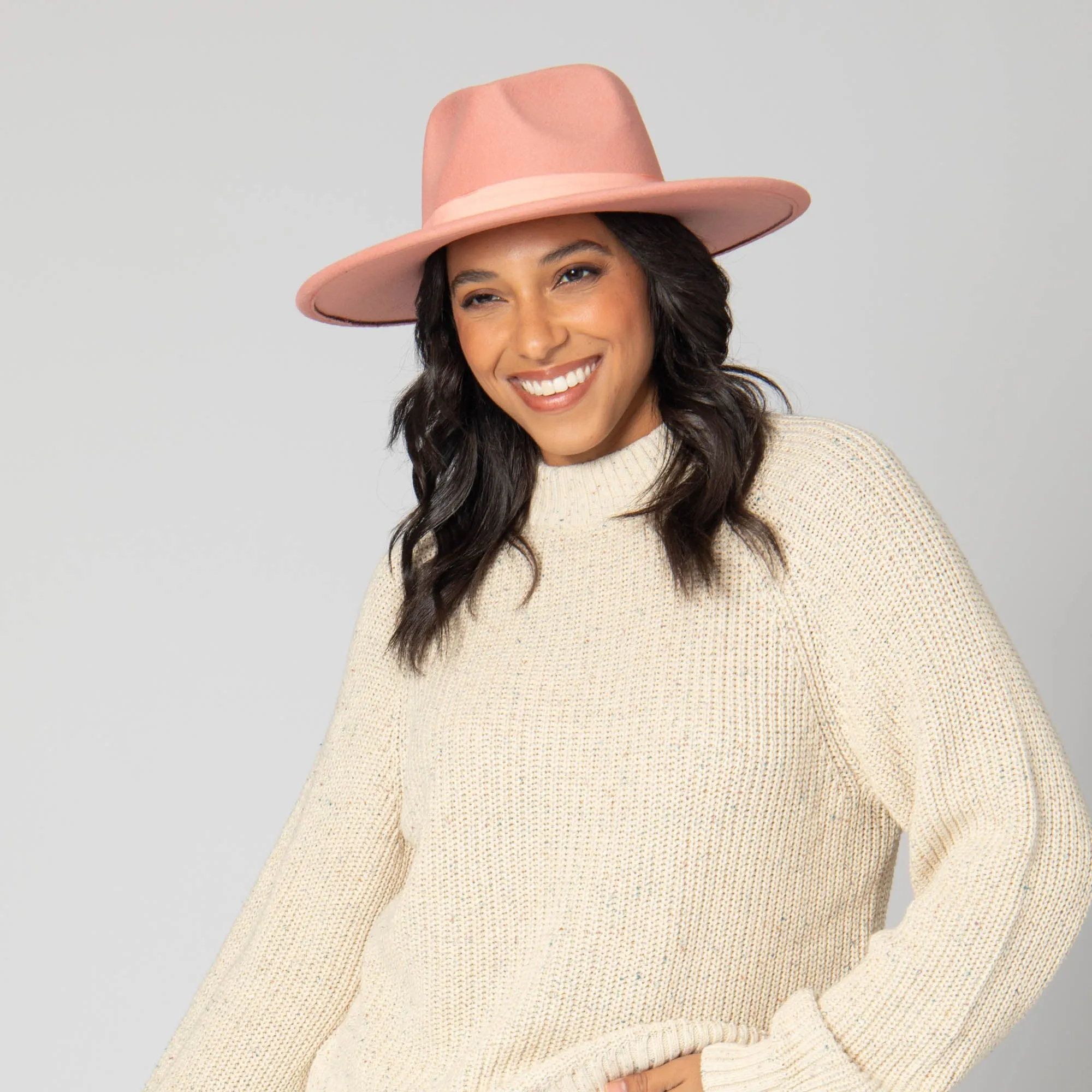 San Diego Hat Company Womens Fedoras Mia - Faux Felt Fedora with Pinch Crown and Gold Trim Band