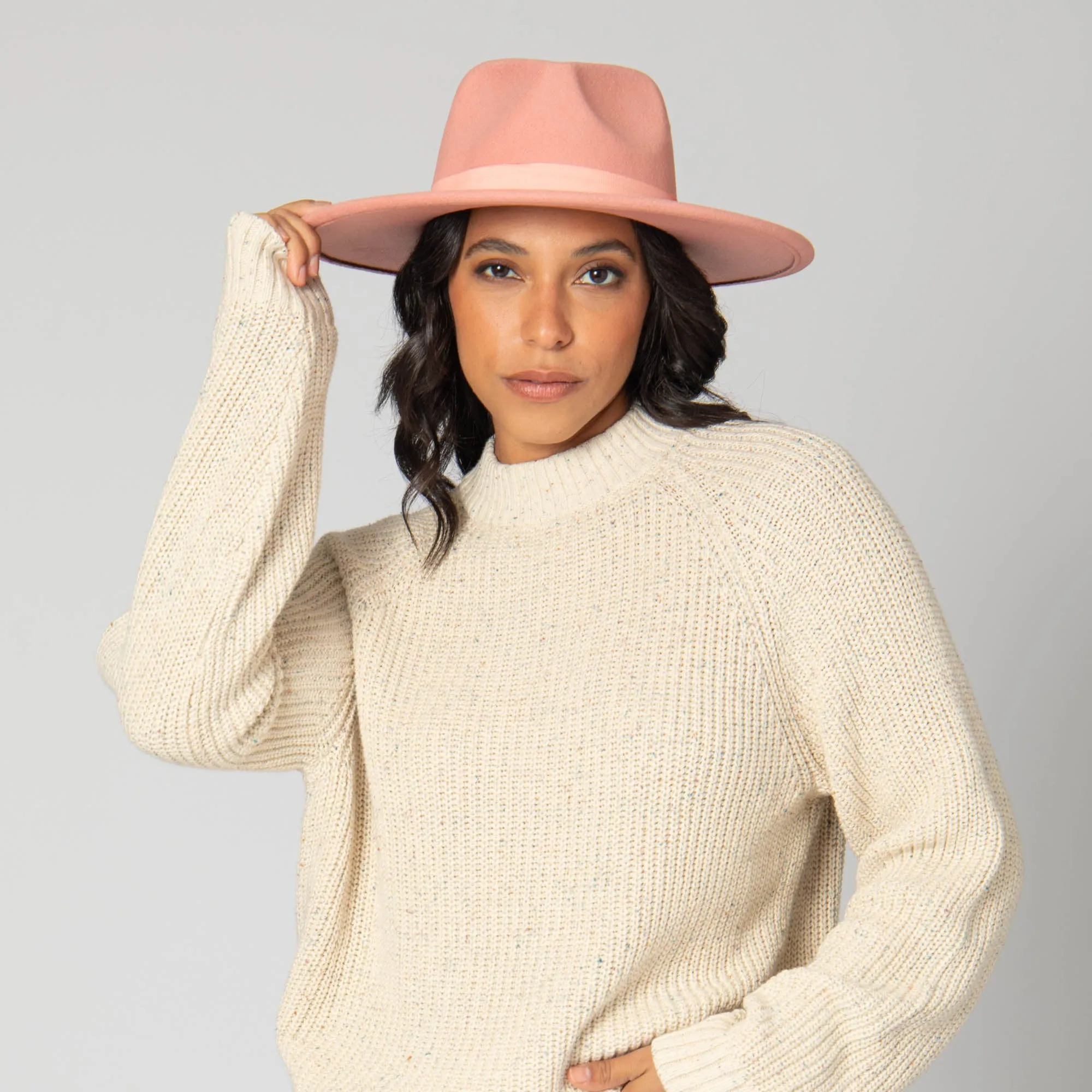 San Diego Hat Company Womens Fedoras Mia - Faux Felt Fedora with Pinch Crown and Gold Trim Band