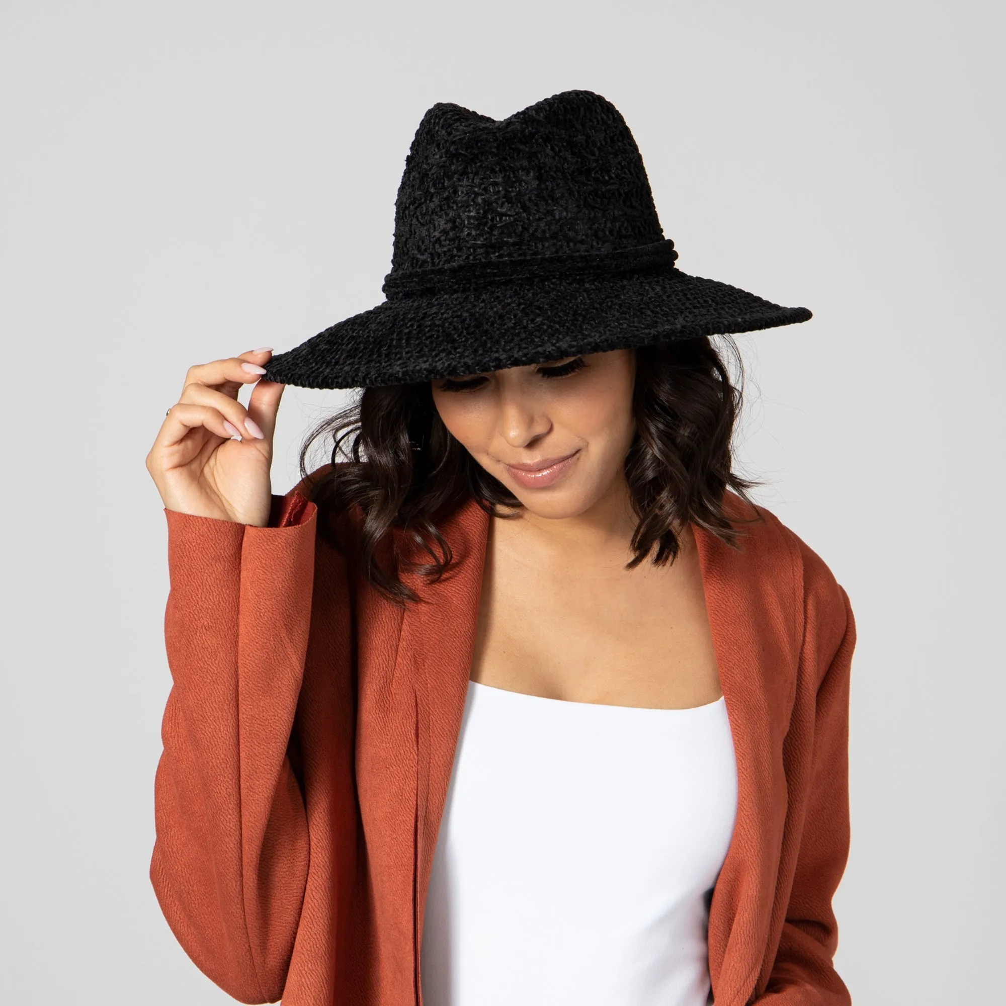 San Diego Hat Company Womens Fedoras Women's Chenille Knit Wide Brim Fedora