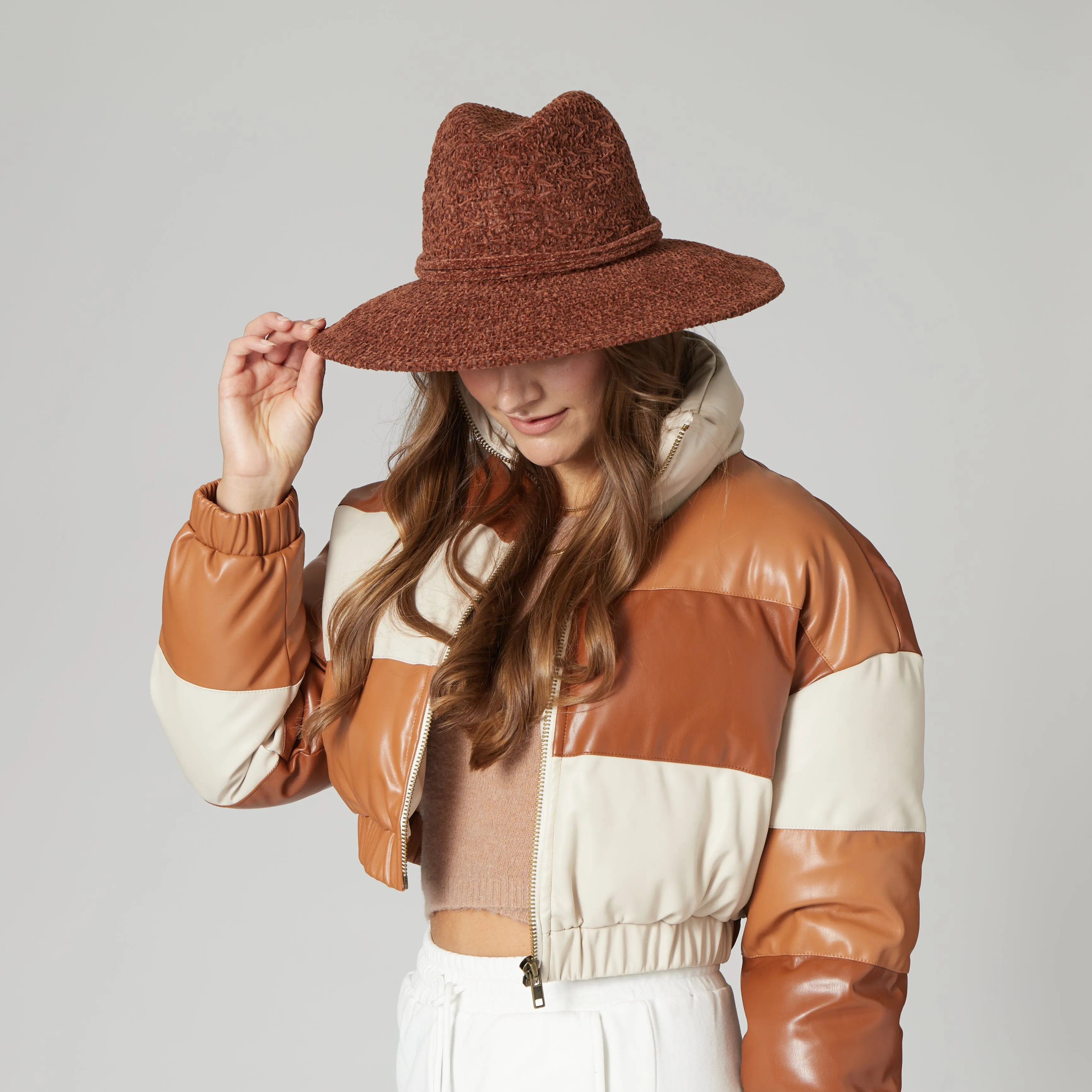 San Diego Hat Company Womens Fedoras Women's Chenille Knit Wide Brim Fedora