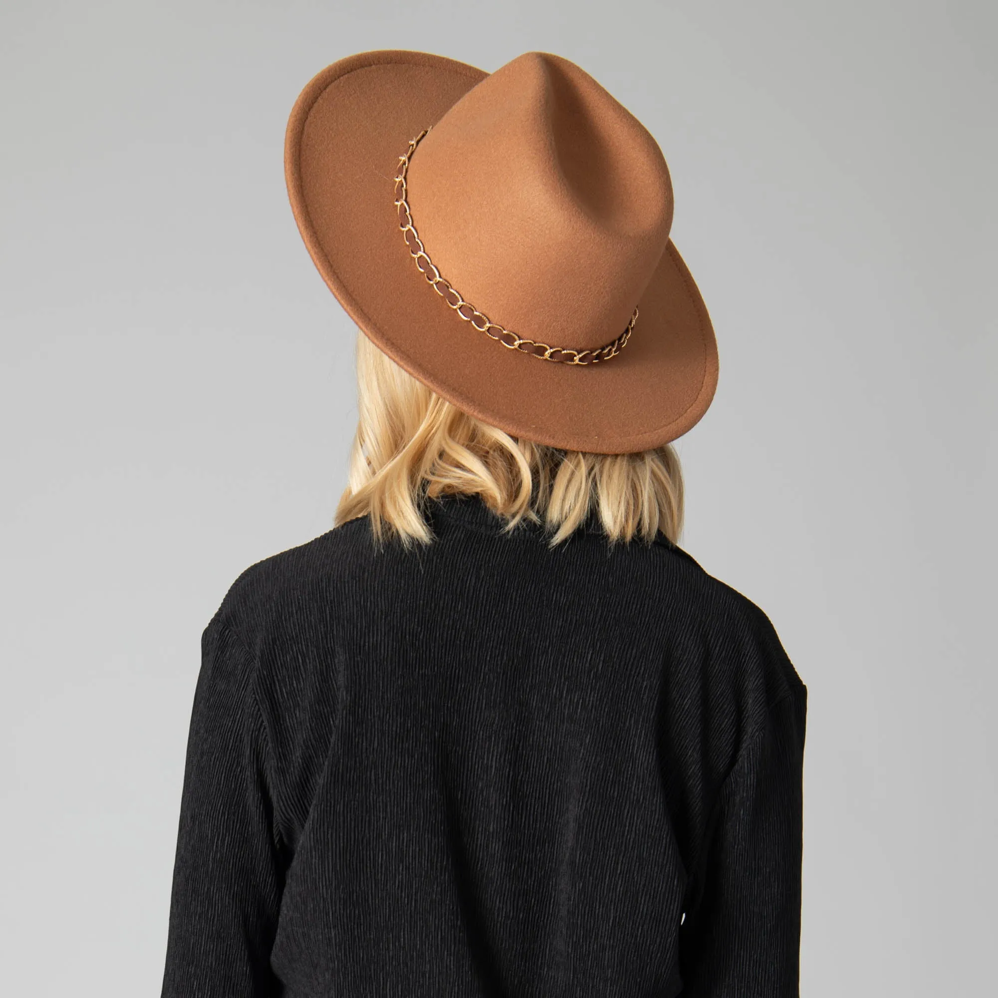 San Diego Hat Company Womens Fedoras Women's Faux Felt Fedora W/ Gold Chain Trim