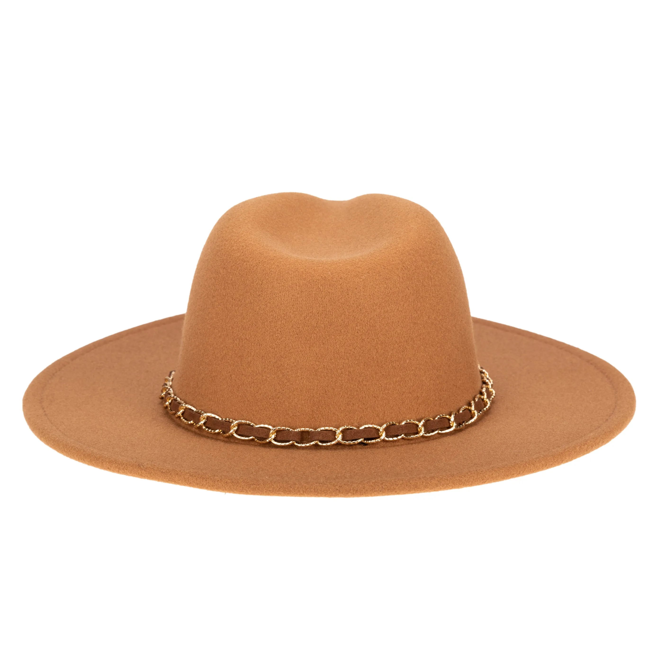 San Diego Hat Company Womens Fedoras Women's Faux Felt Fedora W/ Gold Chain Trim