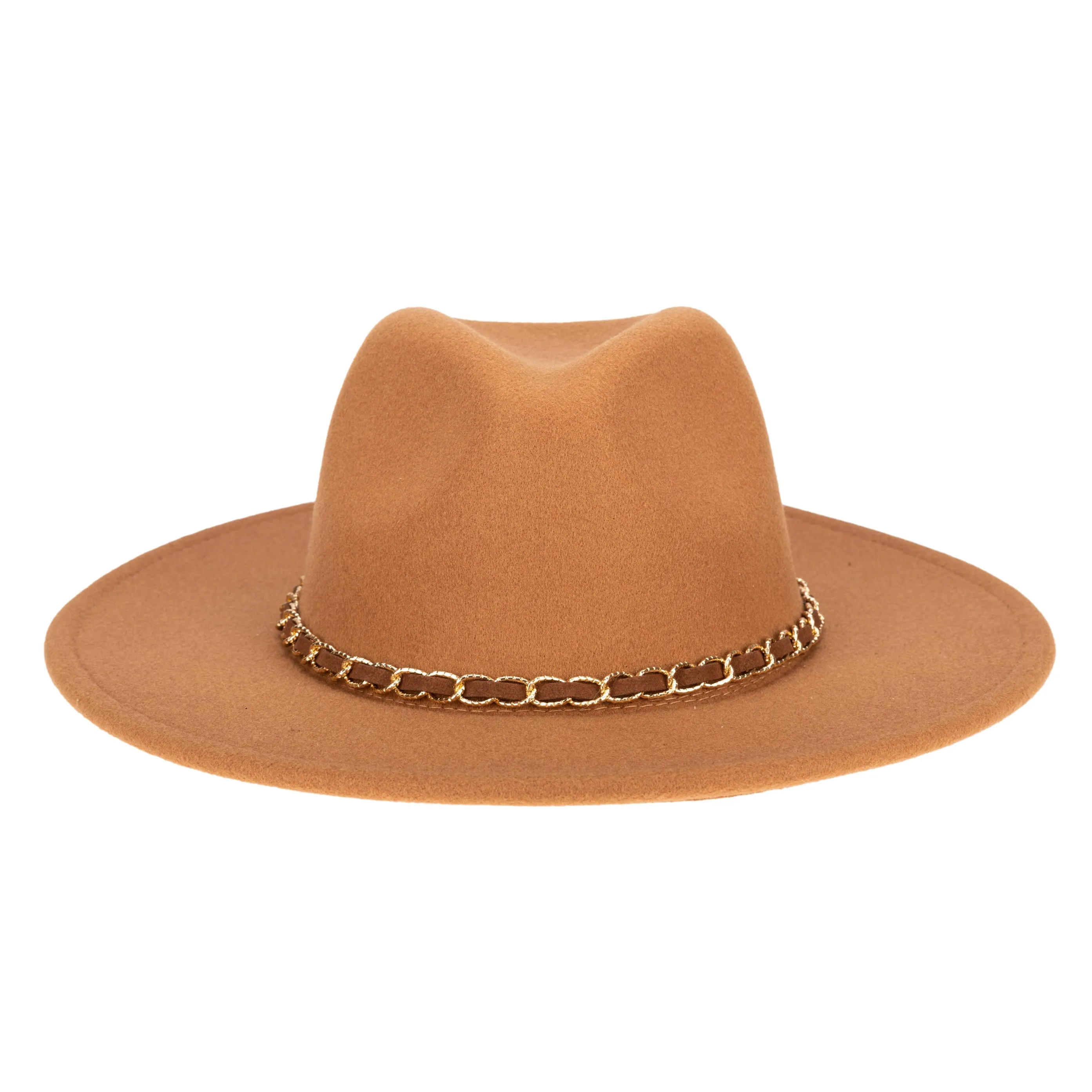 San Diego Hat Company Womens Fedoras Women's Faux Felt Fedora W/ Gold Chain Trim