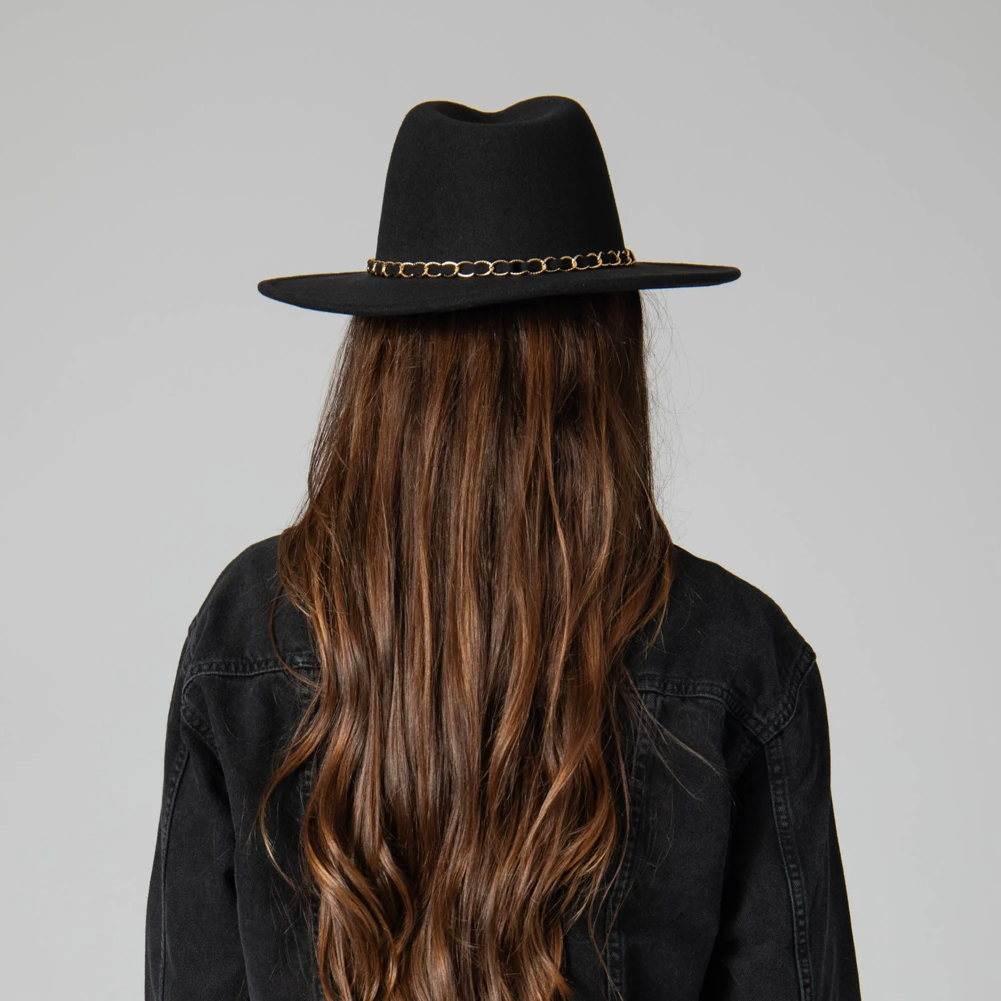 San Diego Hat Company Womens Fedoras Women's Faux Felt Fedora W/ Gold Chain Trim