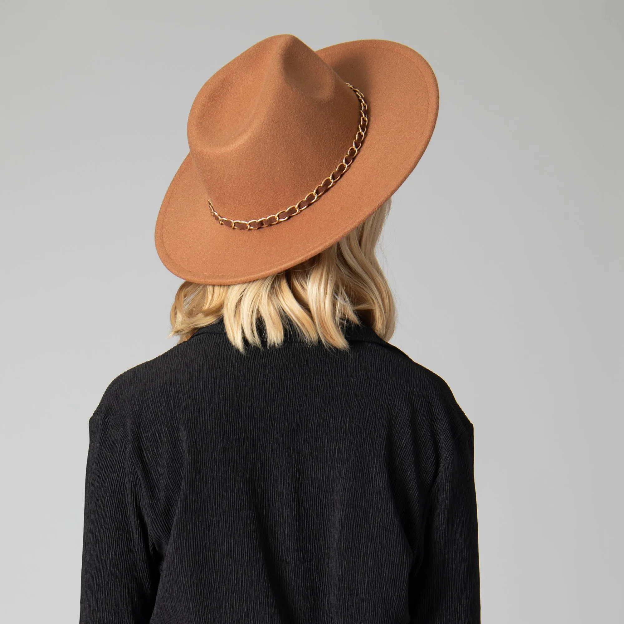 San Diego Hat Company Womens Fedoras Women's Faux Felt Fedora W/ Gold Chain Trim
