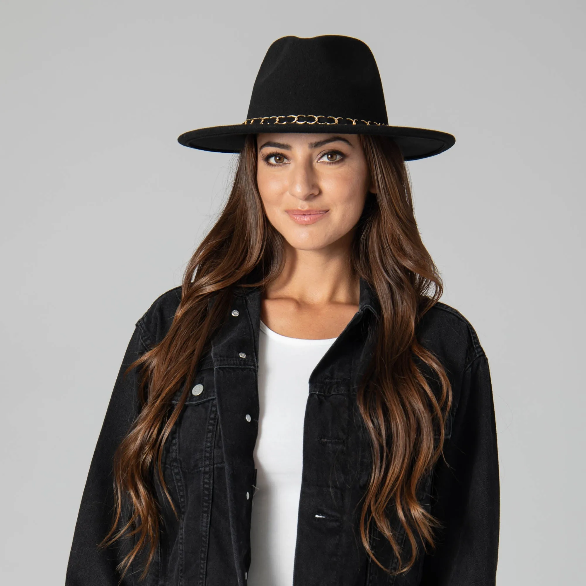 San Diego Hat Company Womens Fedoras Women's Faux Felt Fedora W/ Gold Chain Trim