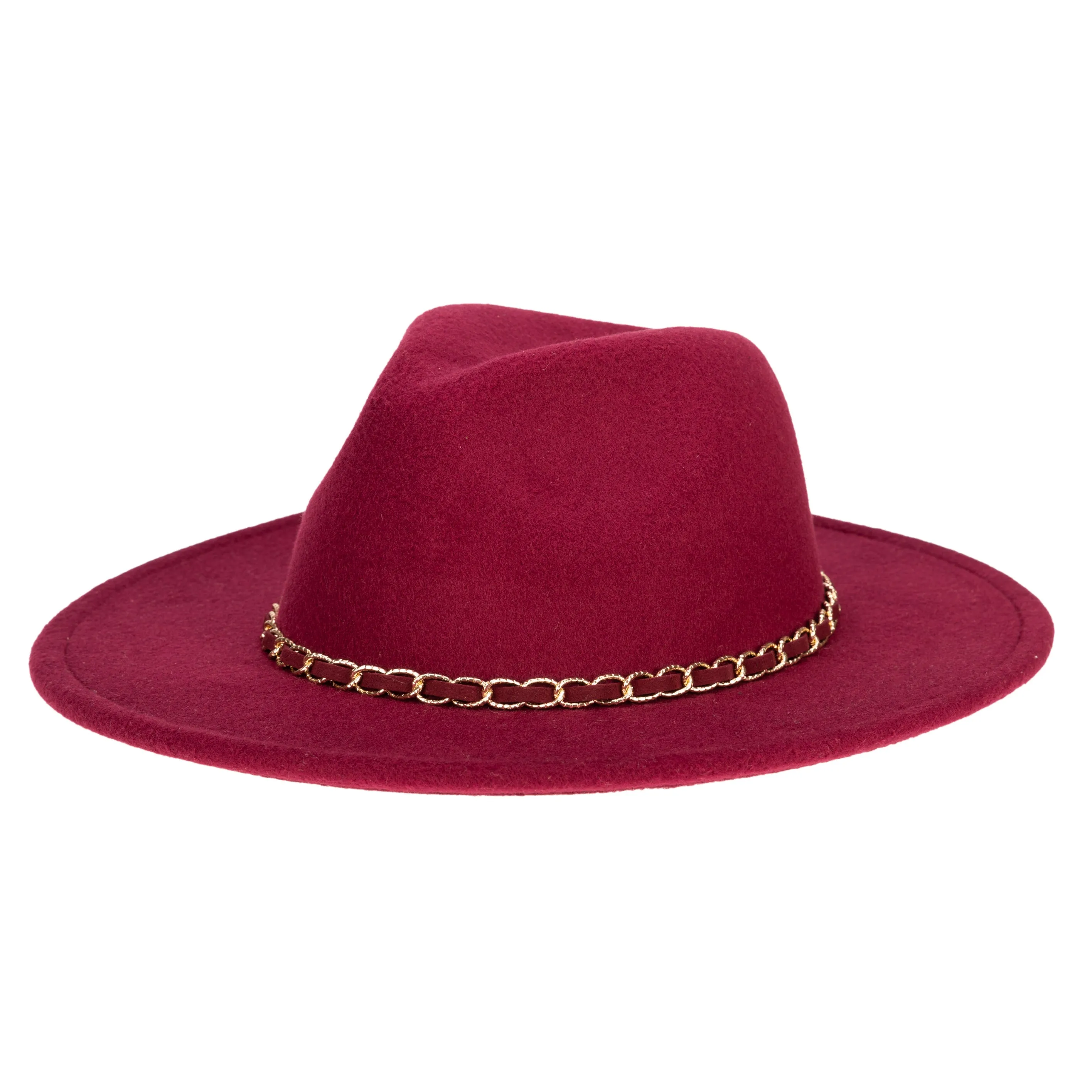 San Diego Hat Company Womens Fedoras Women's Faux Felt Fedora W/ Gold Chain Trim